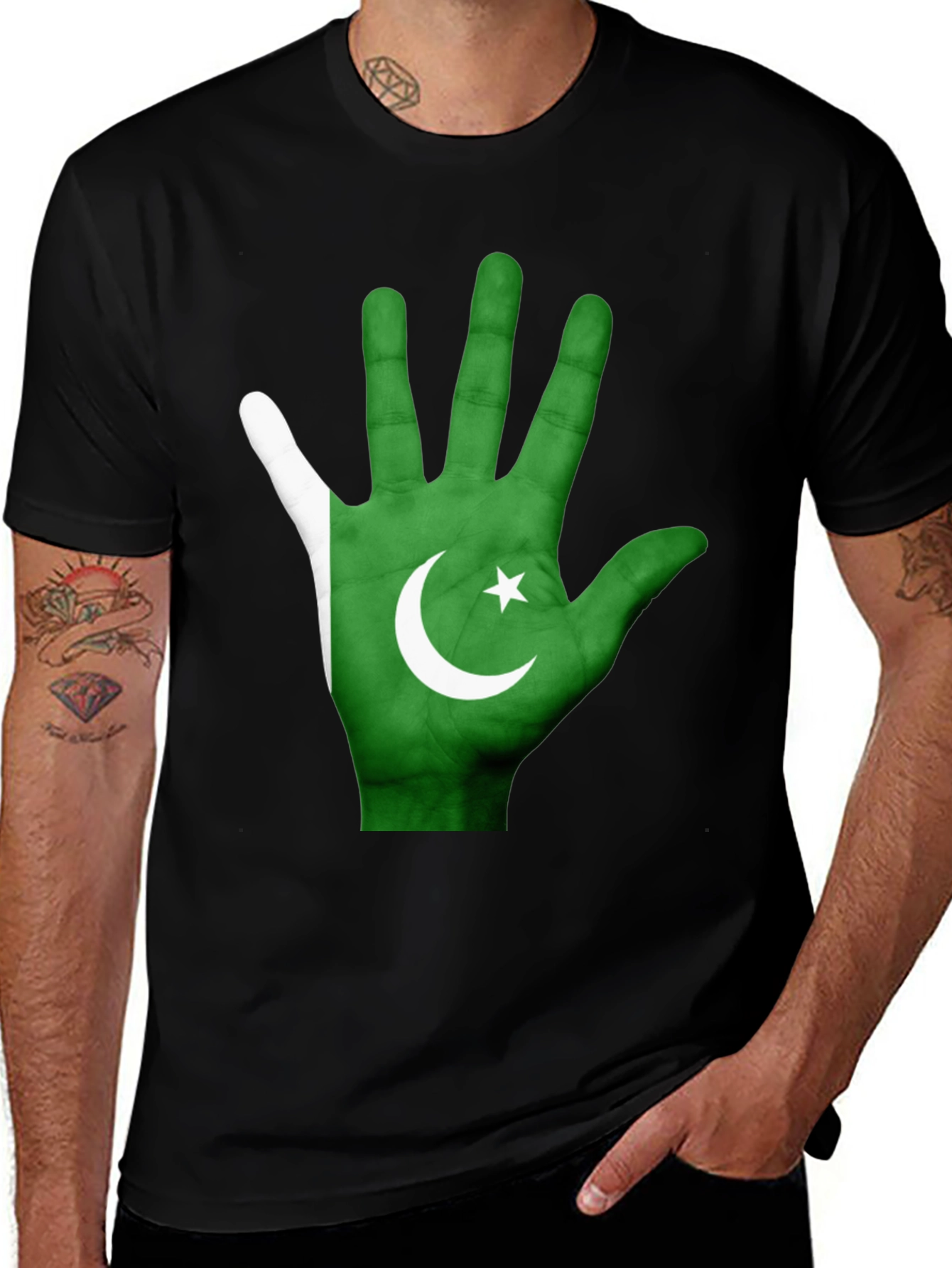 Variant 14 of Pakistan Flag Hand T-Shirt - Black Cotton Tee