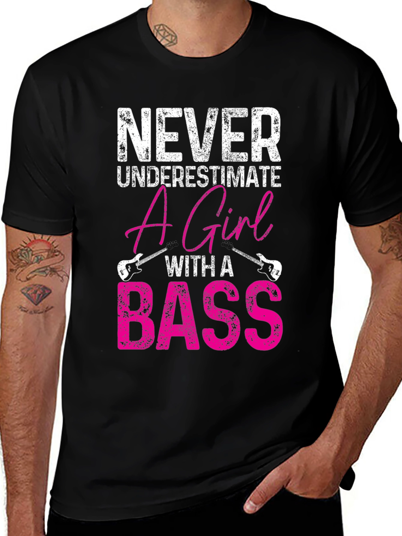 Never Underestimate A Girl With A Bass T-Shirt