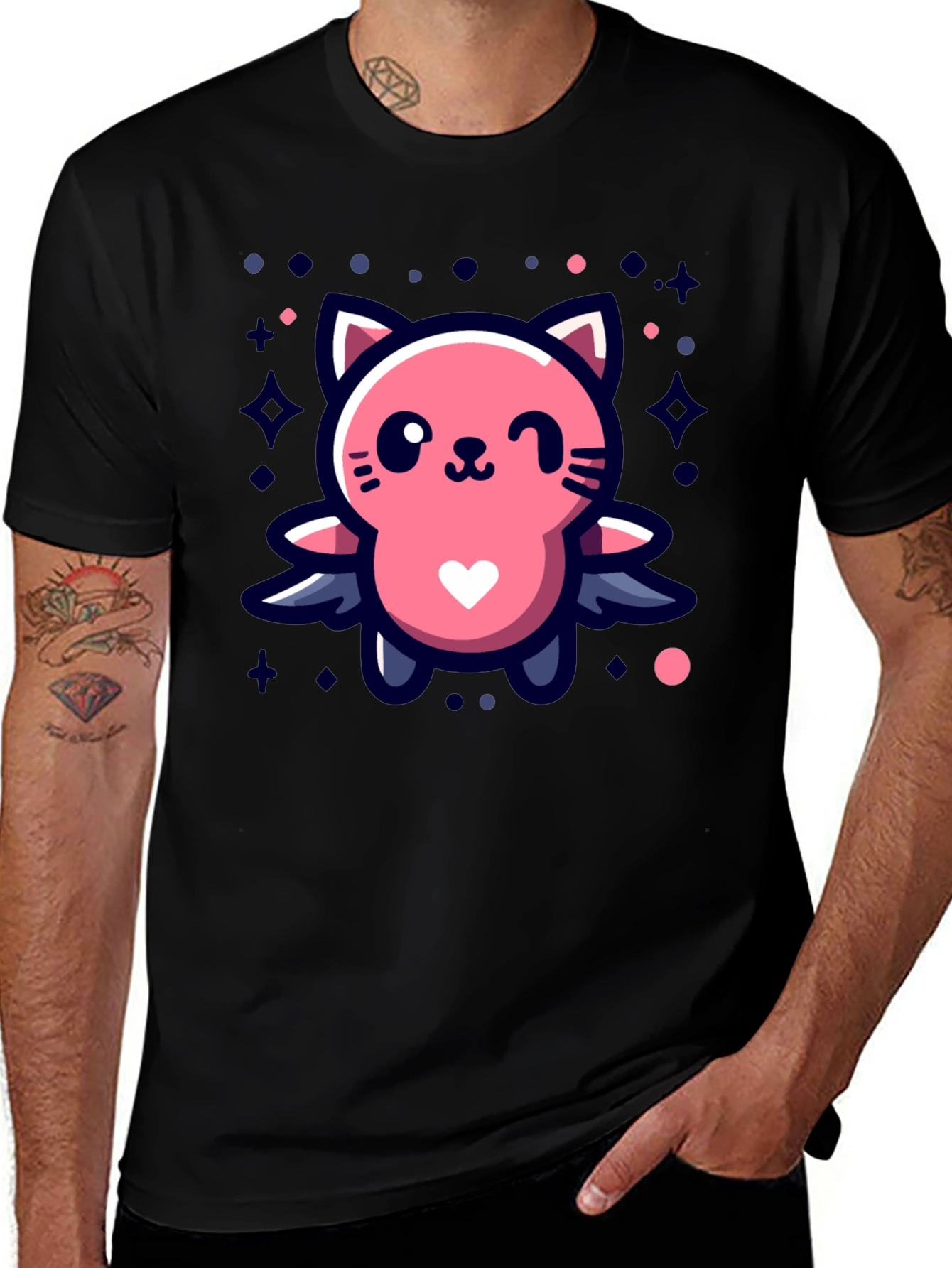Variant 6 of Cute Cat Bat Graphic Tee - Black T-Shirt