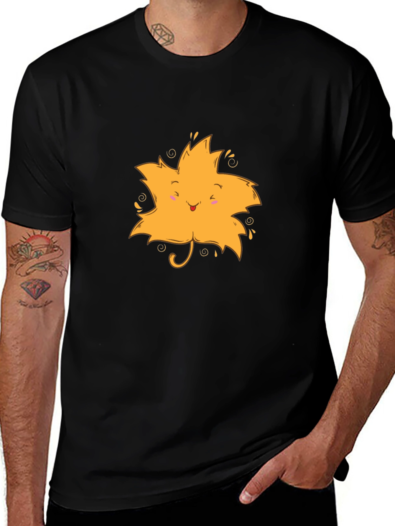 Variant 28 of Cute Leaf Graphic Black T-Shirt