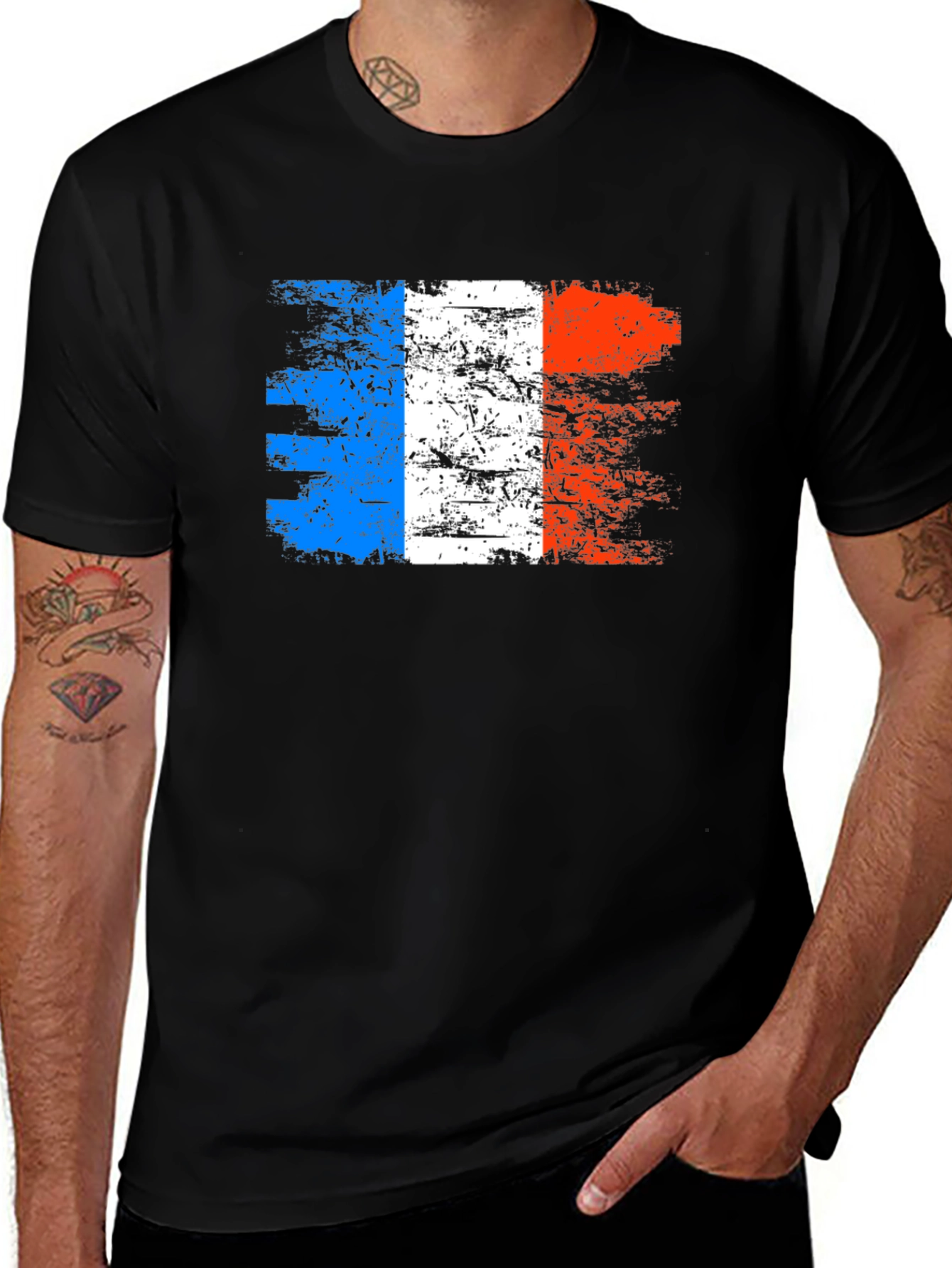 Variant 26 of France Flag Graphic Print Black T-Shirt