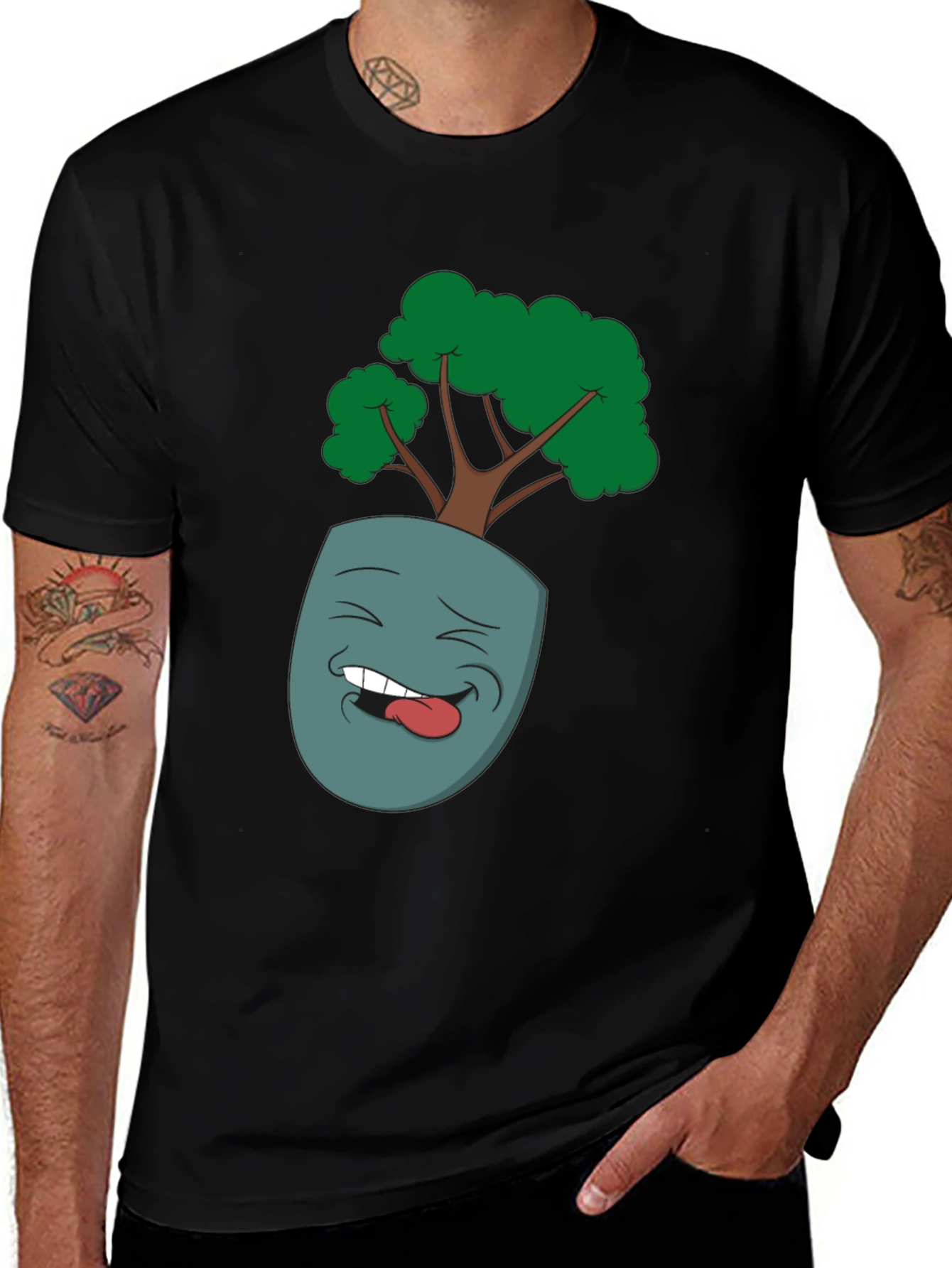 Variant 9 of Cartoon Face Planter Black T-Shirt