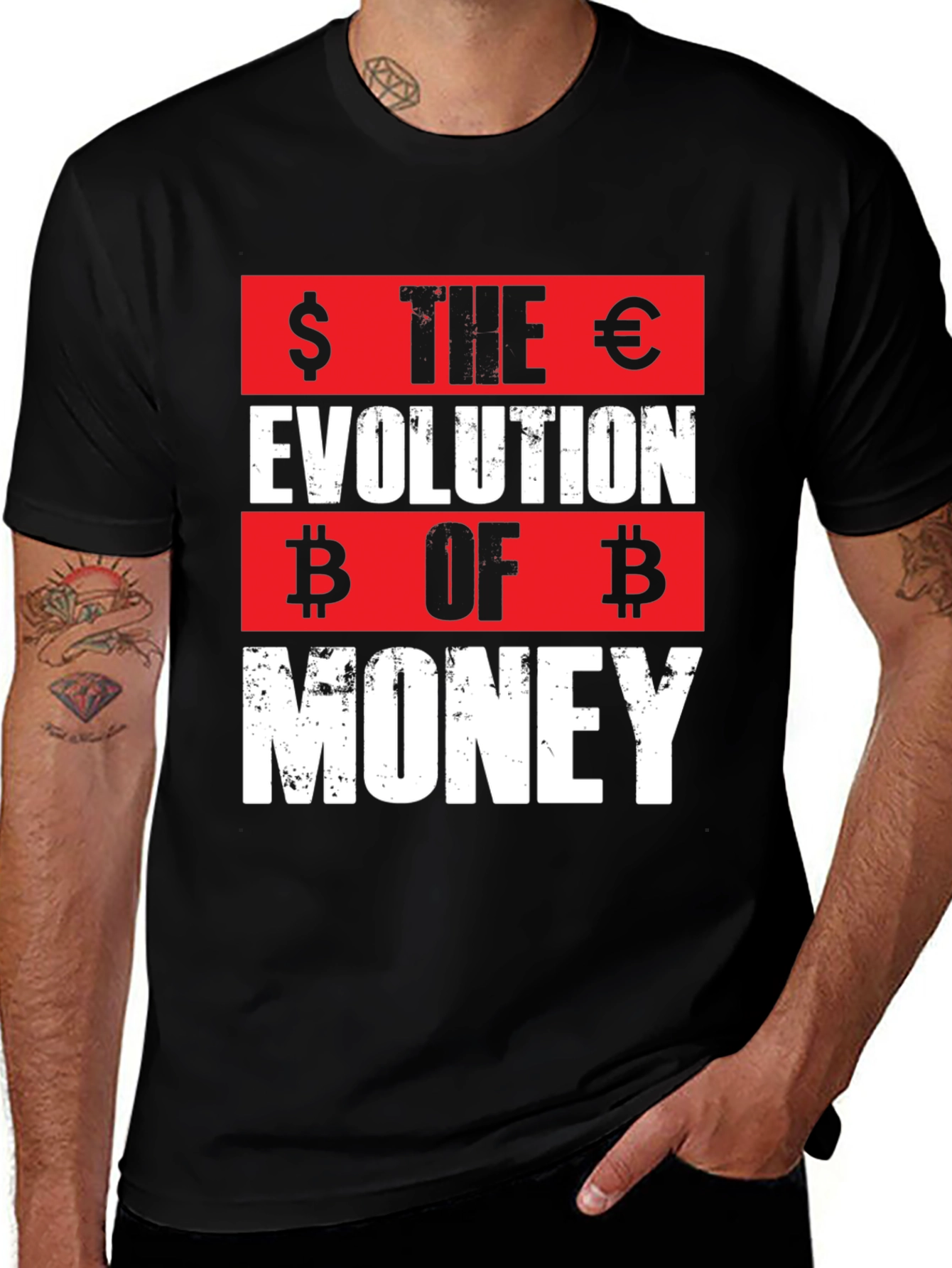 The Evolution of Money T-Shirt - Bitcoin, Dollar, Euro
