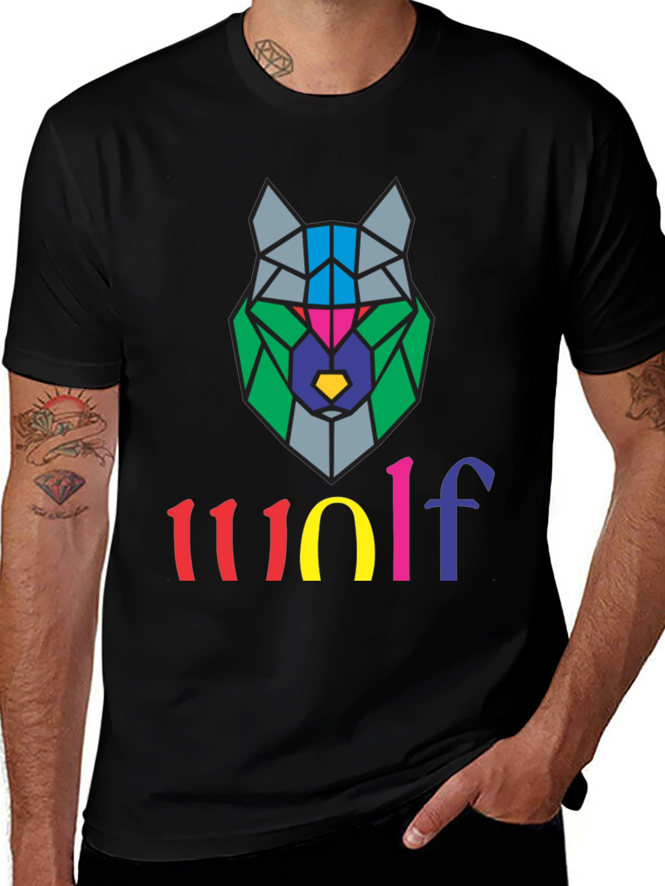 Variant 19 of Geometric Wolf Graphic Tee - Stylish Men's T-Shirt