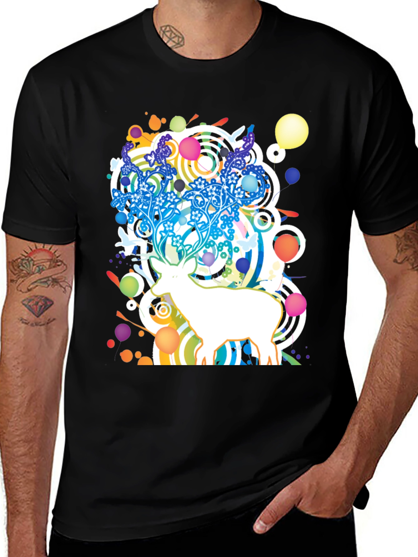 Variant 23 of Abstract Deer Graphic Black T-Shirt