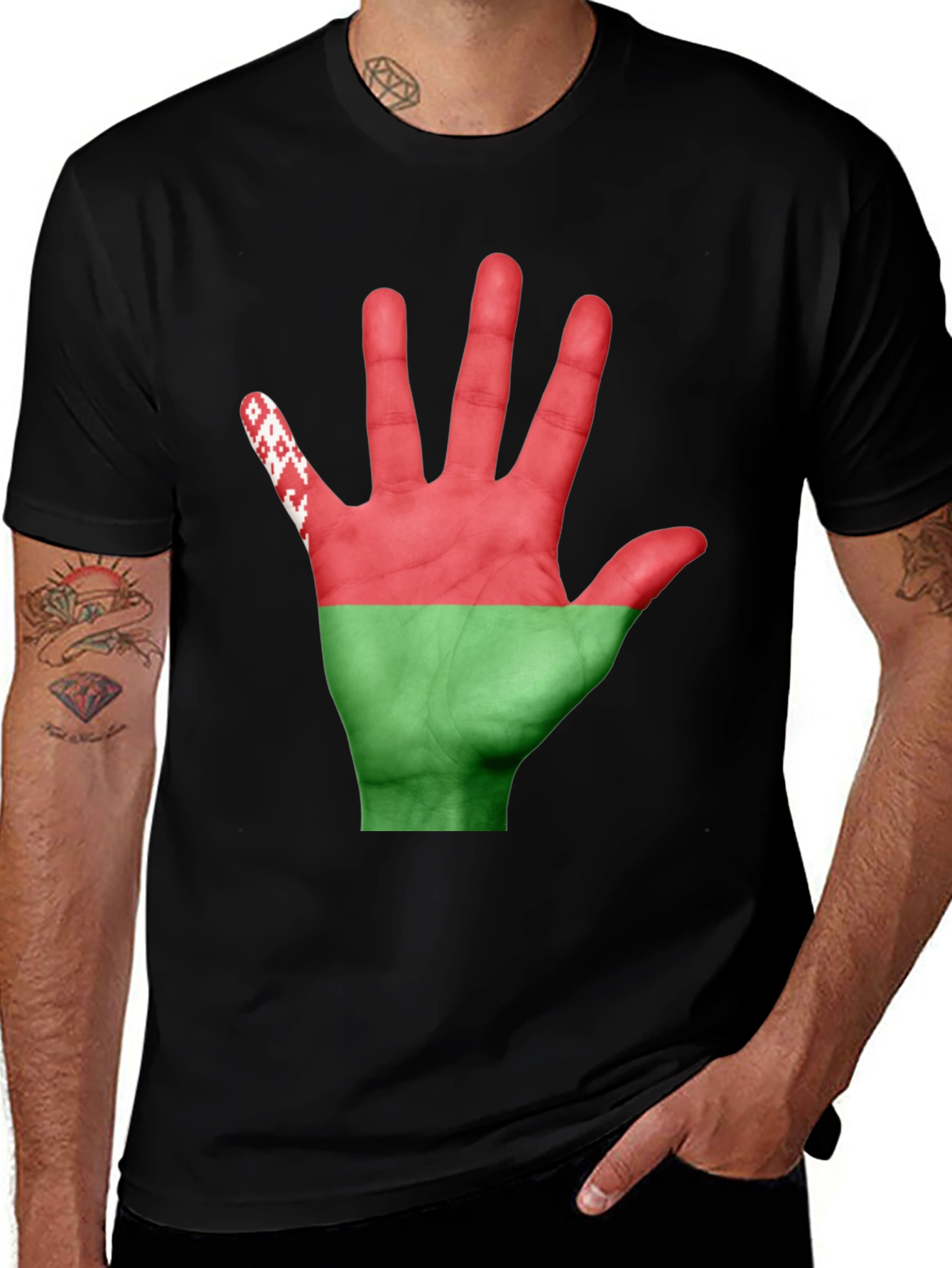 Variant 27 of Belarus Flag Hand Print Black T-Shirt