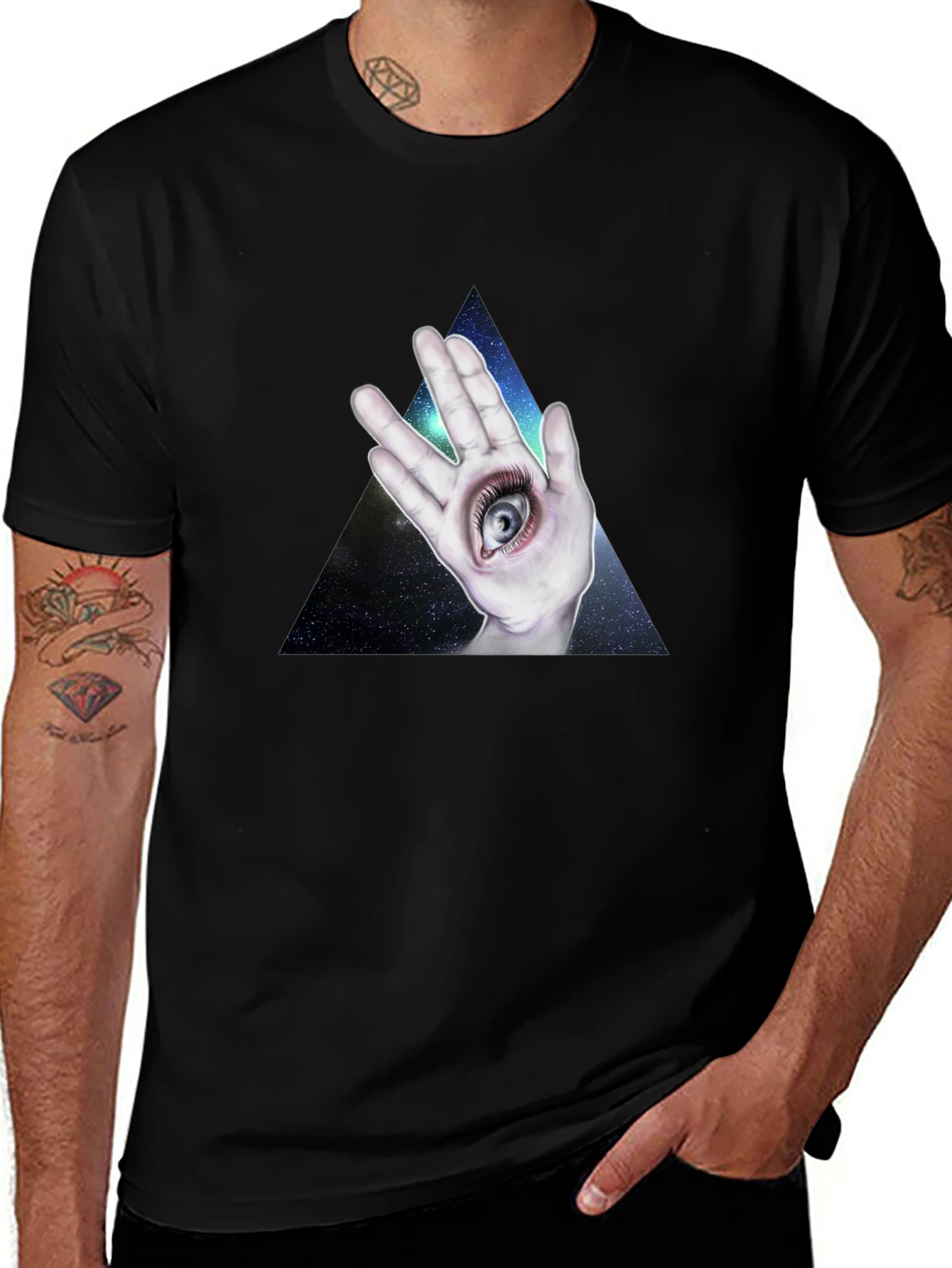 Variant 5 of Eye-in-Hand Graphic Tee - Black Cotton T-Shirt