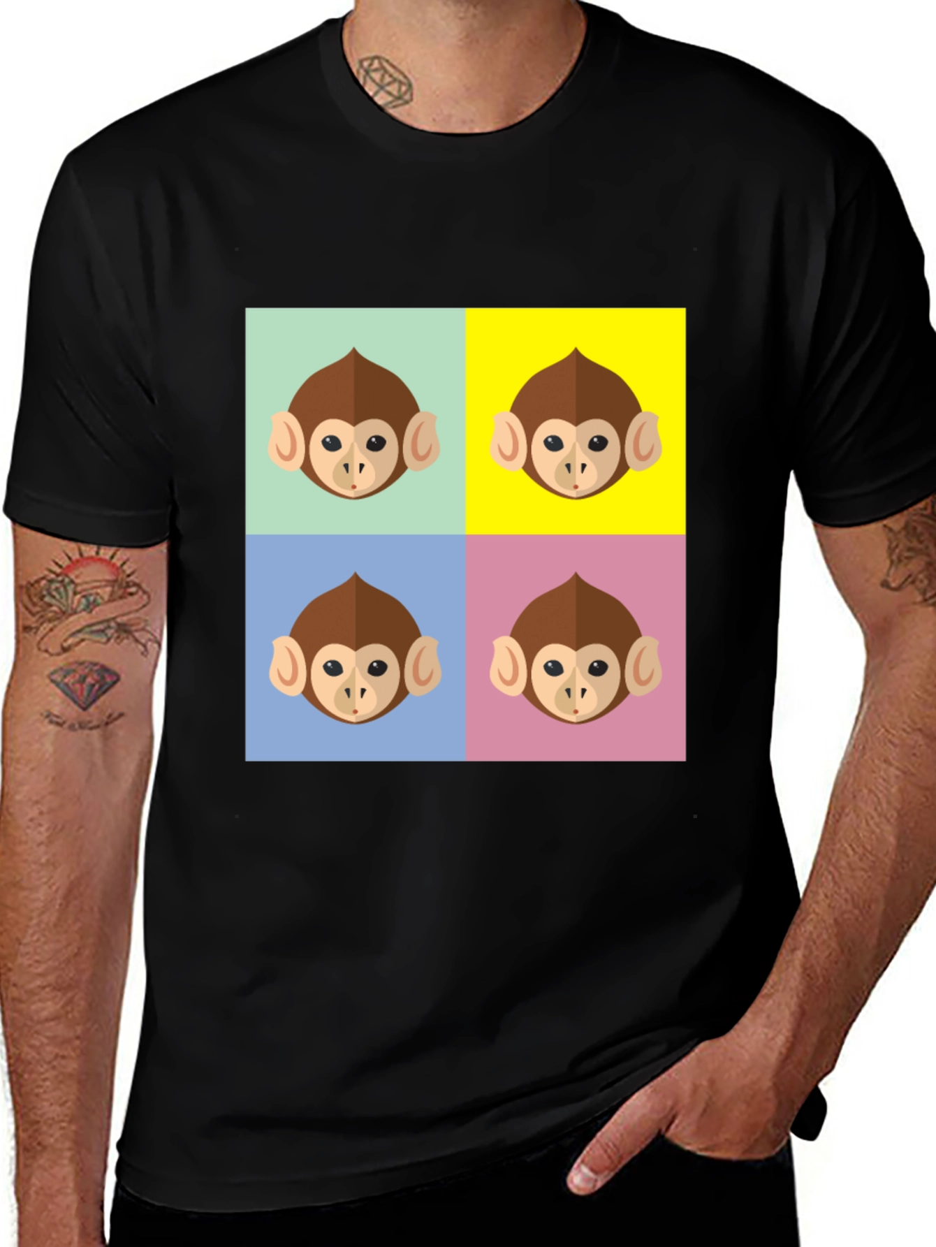 Black Funky Monkey Face Pop Art Graphic T-Shirt main image