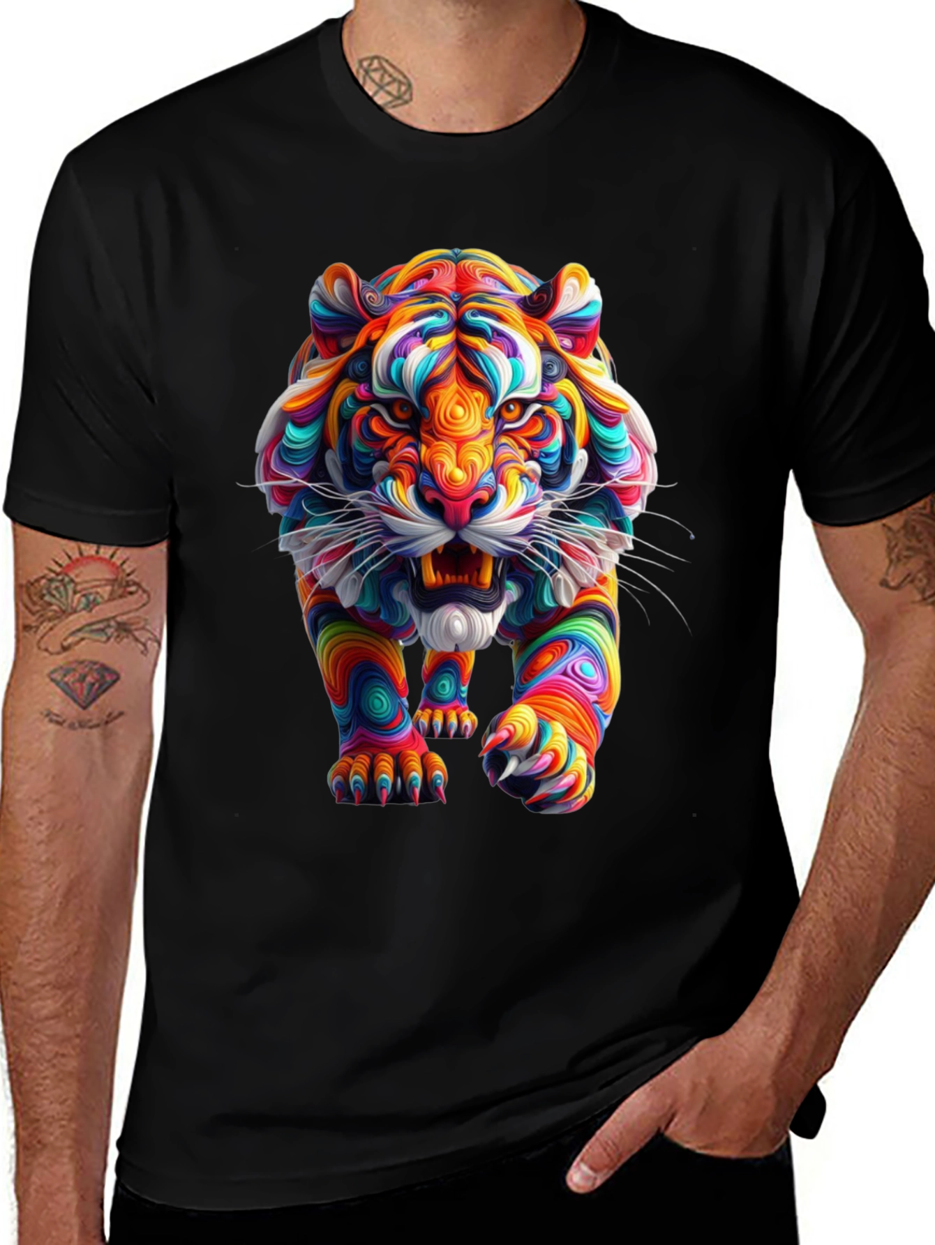 Variant 22 of Vibrant Tiger Graphic Print Black T-Shirt