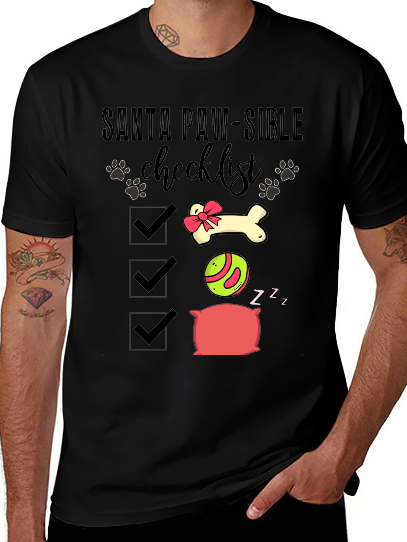 Santa Paw-Sible Checklist T-Shirt