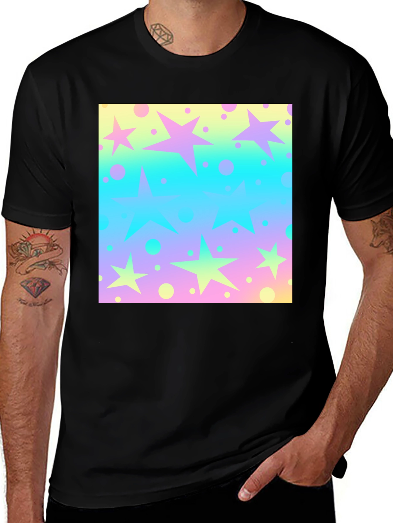 Black Starry Pastel Print Black T-Shirt main image