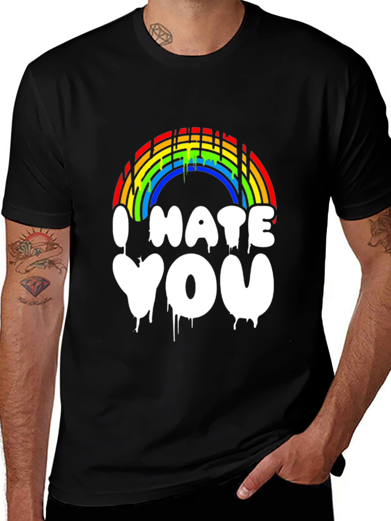 Variant 4 of I Hate You Rainbow T-Shirt - Black Cotton Tee