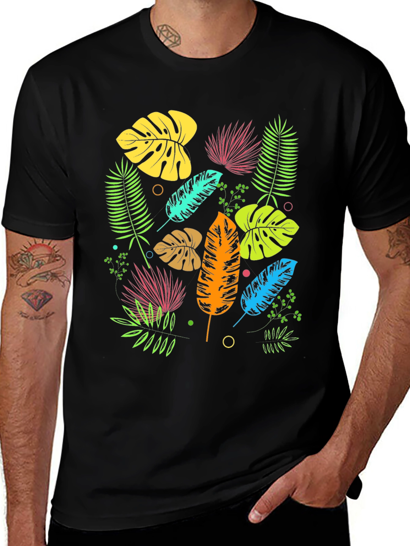 Variant 10 of Tropical Leaf Graphic Black T-Shirt