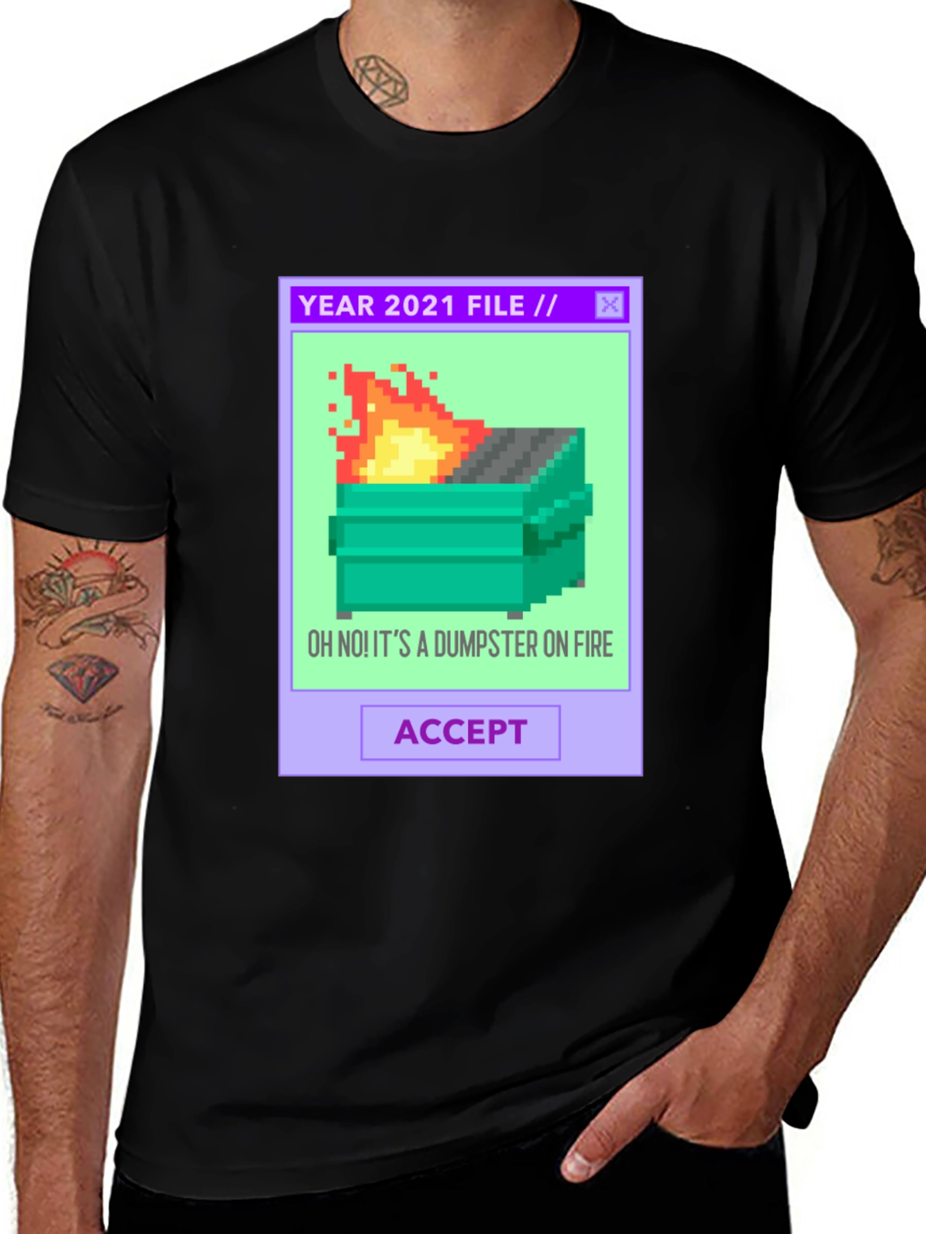 Variant 3 of 2021 Dumpster Fire Pixel Art T-Shirt