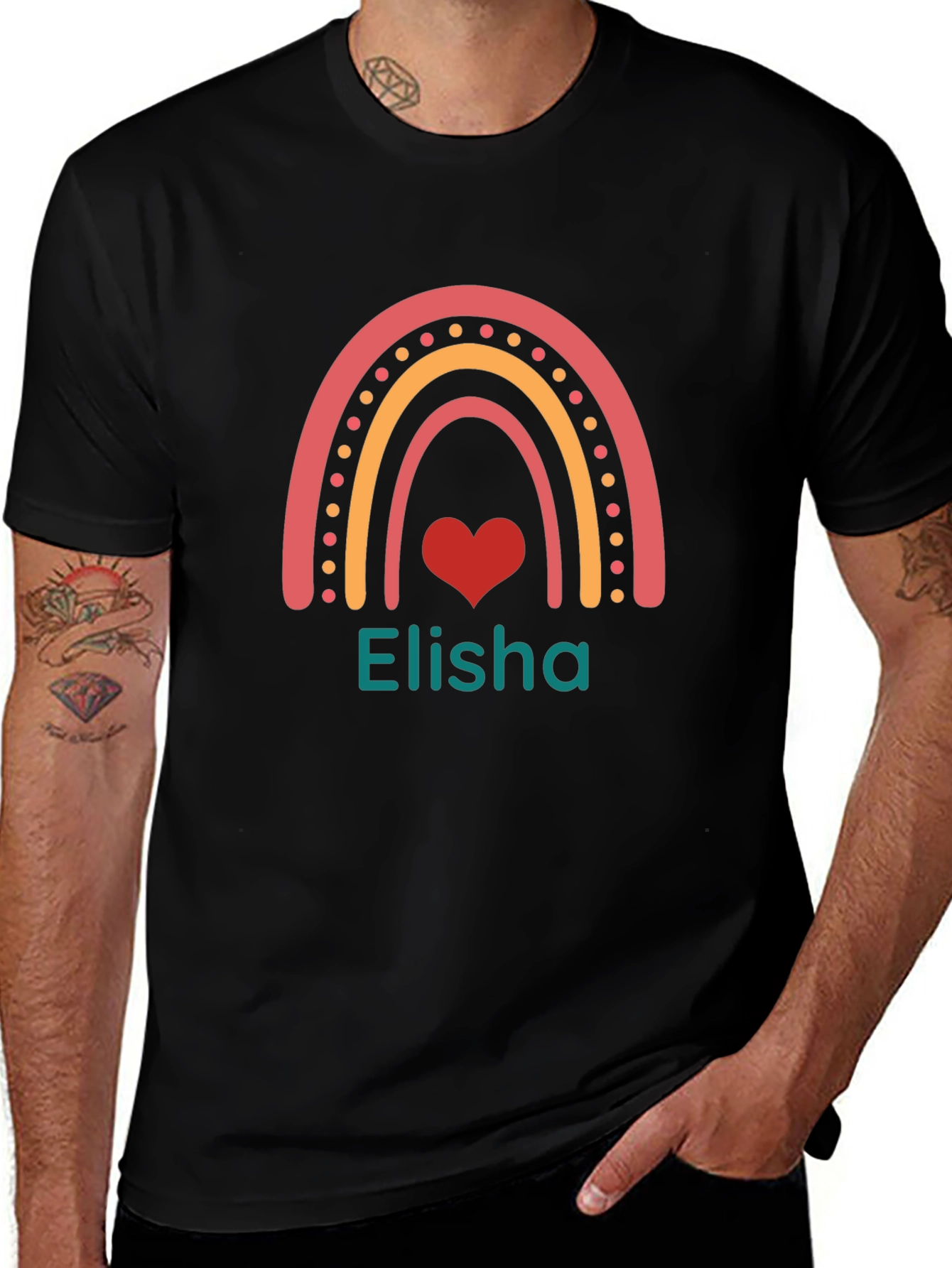 Variant 17 of Personalized "Elisha" Rainbow Heart T-Shirt
