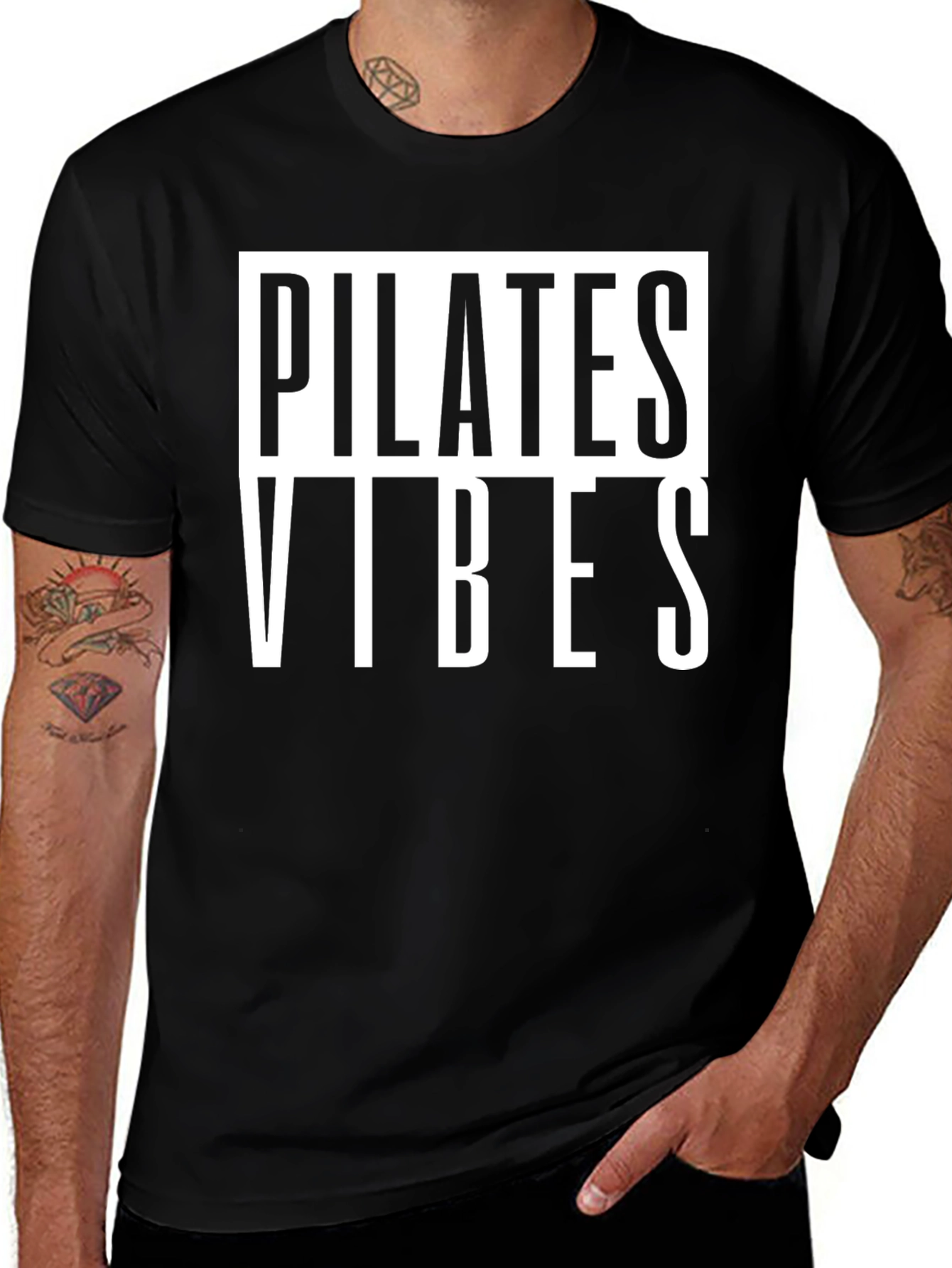 Pilates Vibes Graphic Tee - Black Cotton T-Shirt