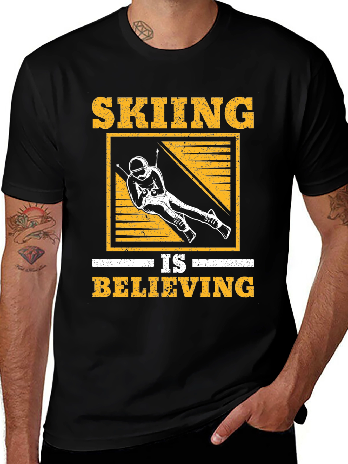 Variant 2 of Skiing Is Believing Graphic Tee - Black