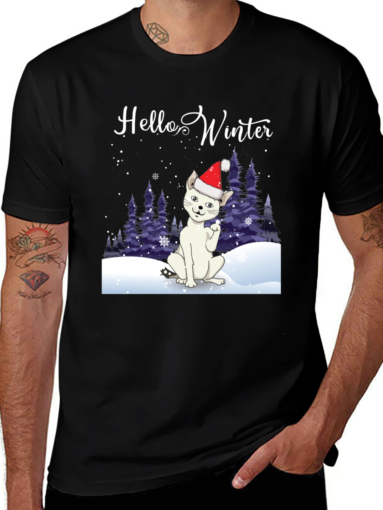 Variant 8 of Hello Winter Cat T-Shirt - Holiday Cheer