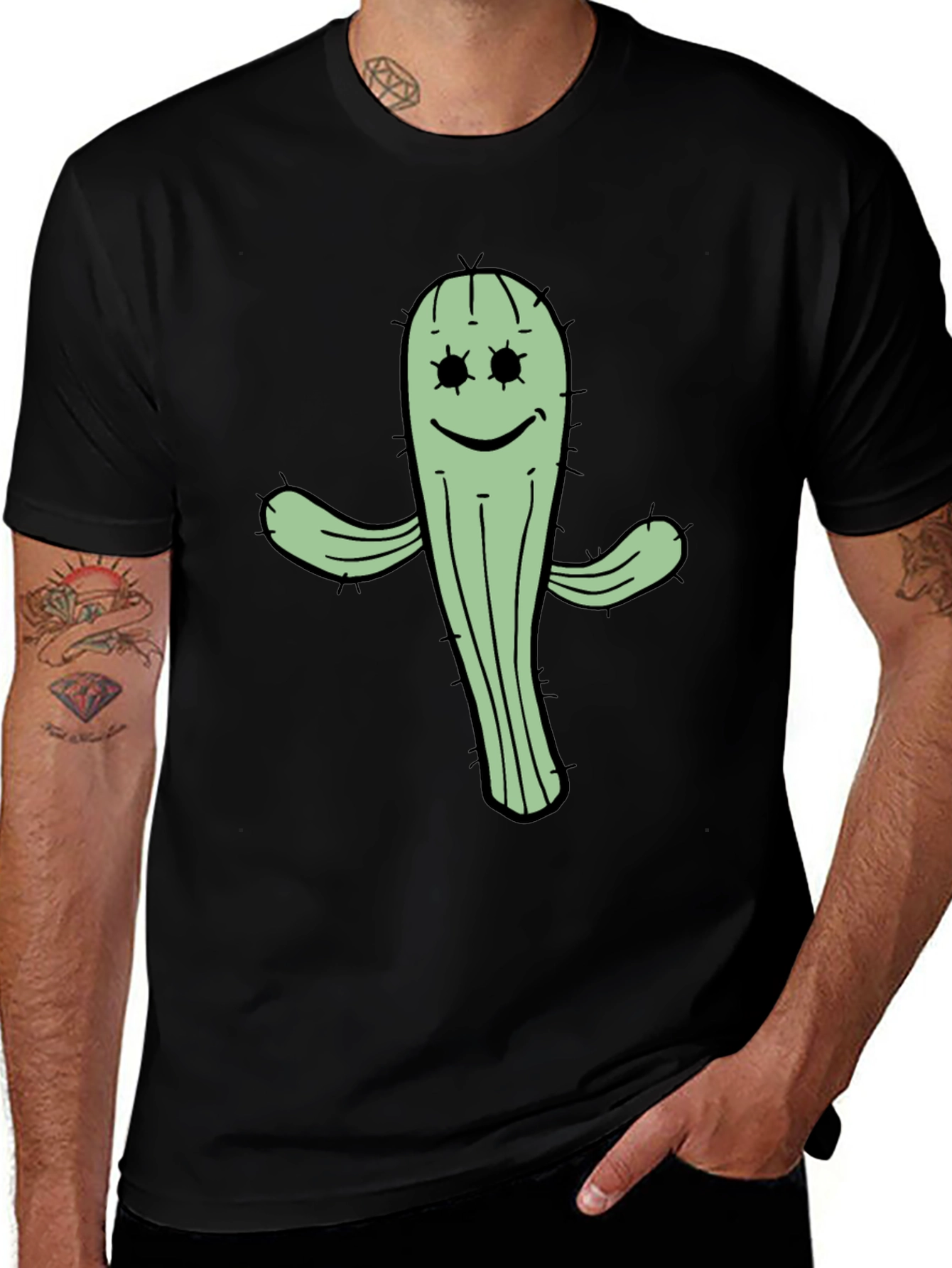 Cactus Graphic Tee - Black Cotton T-Shirt