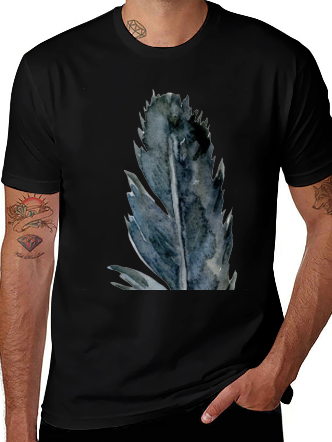 Variant 6 of Men's Black Feather Graphic T-Shirt