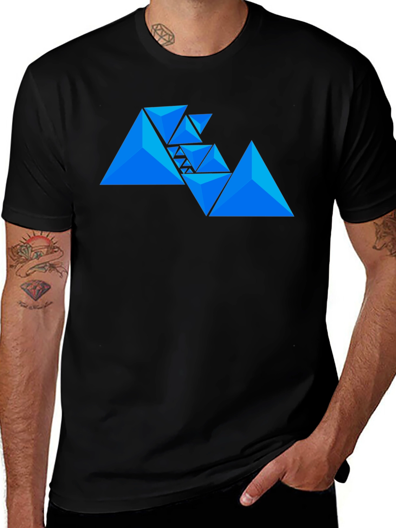 Variant 28 of Geometric Triangle Design Black T-Shirt