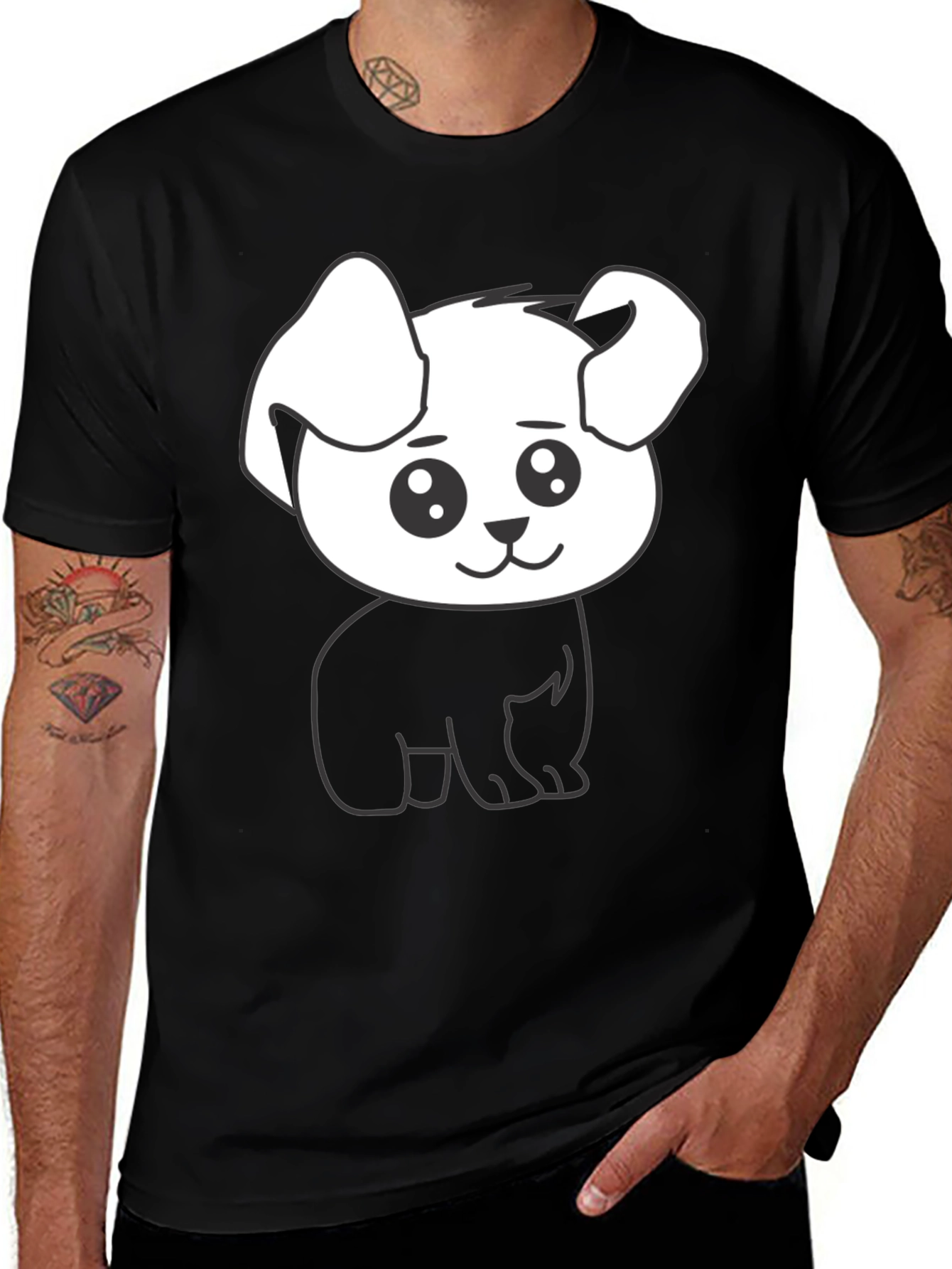 Variant 22 of Cute Dog Graphic Tee - Black Cotton Shirt