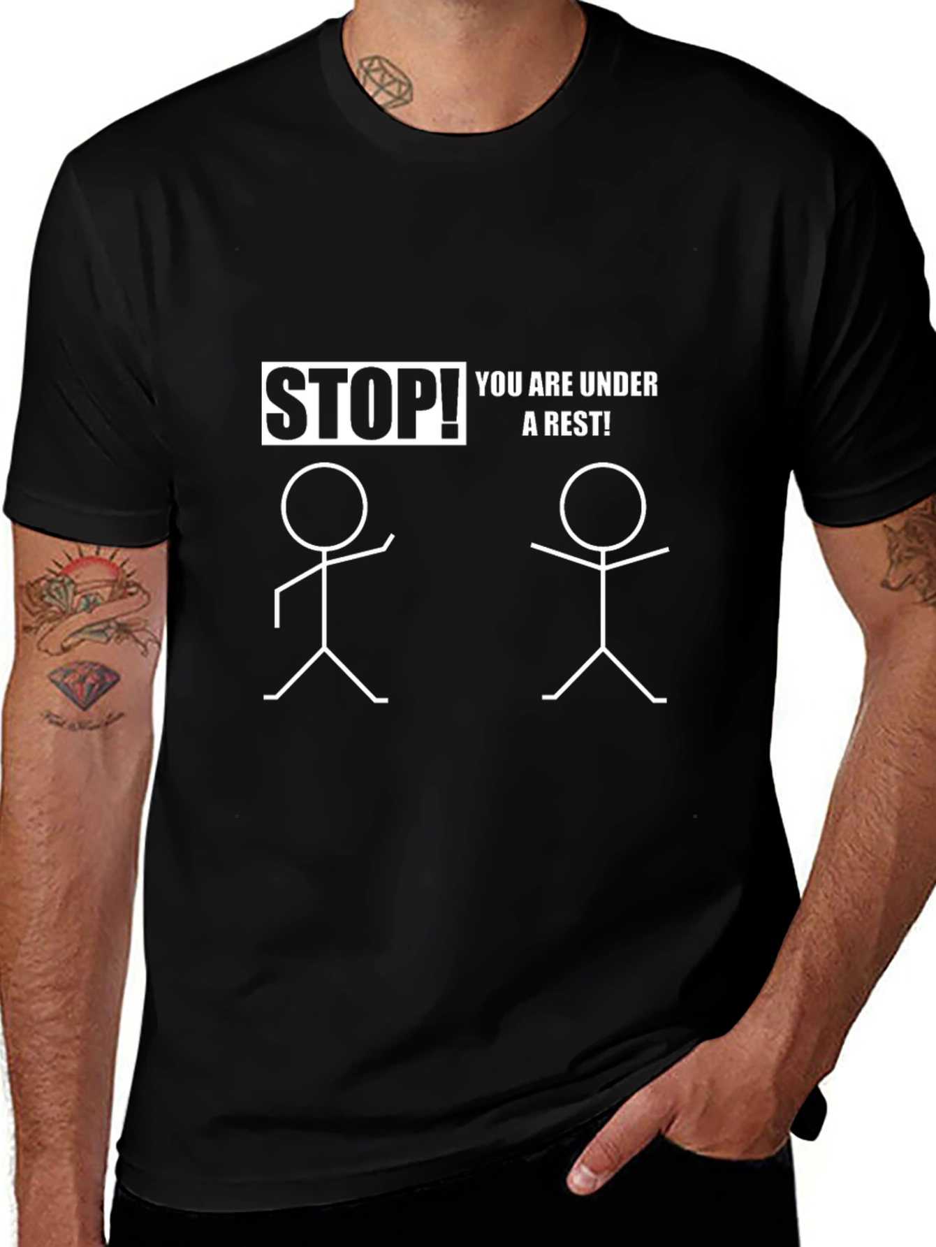 Variant 12 of Funny Stick Figure Arrest Black T-Shirt