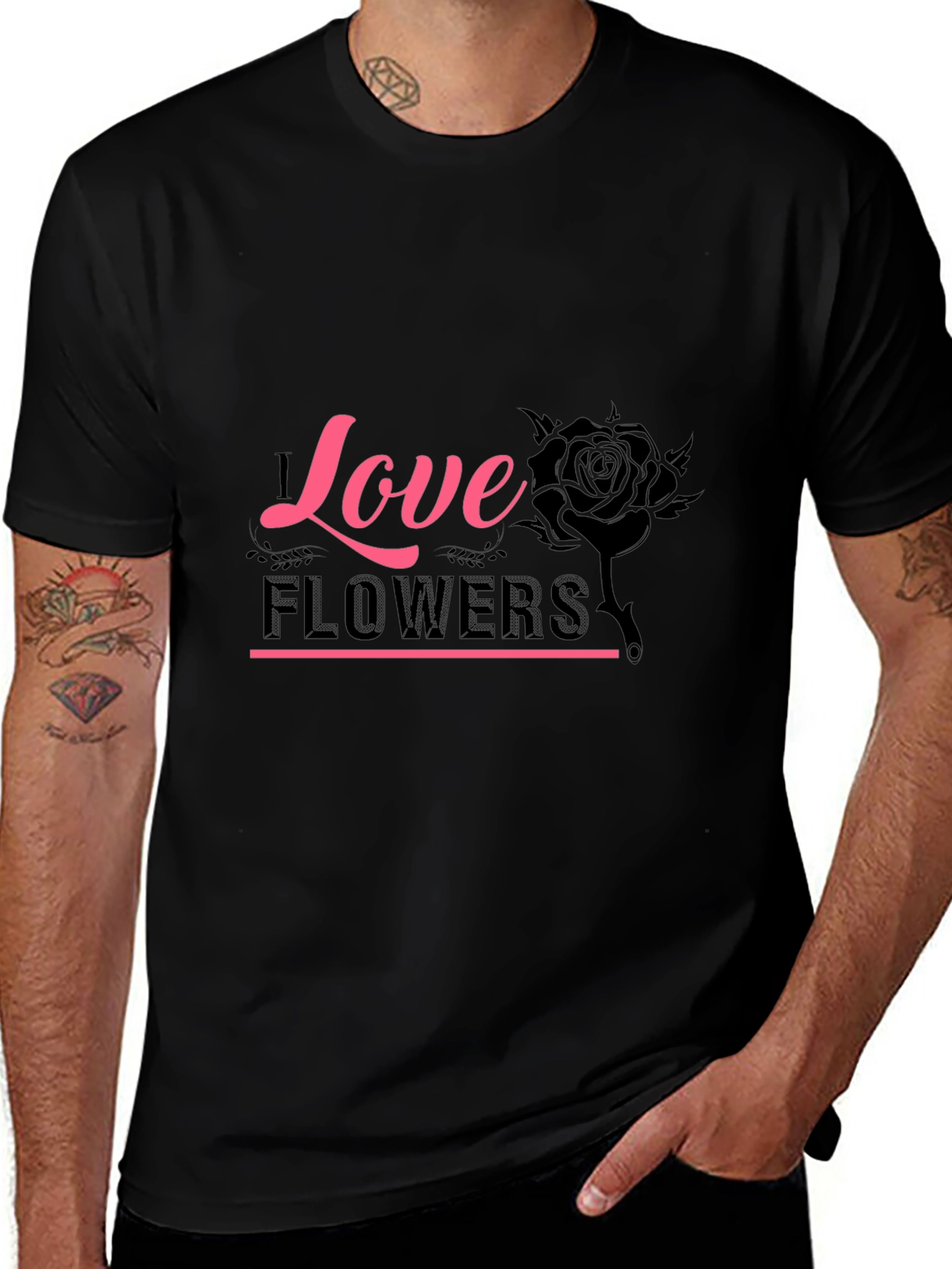 Variant 13 of Love Flowers Graphic Tee - Black