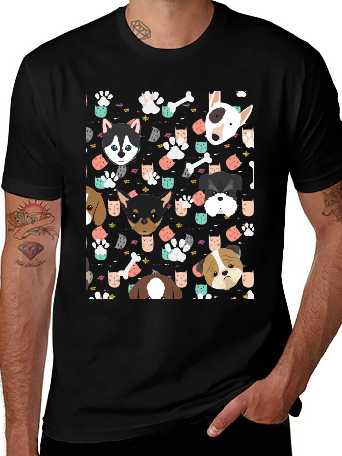 Variant 2 of Dog Patterned Black Graphic Tee