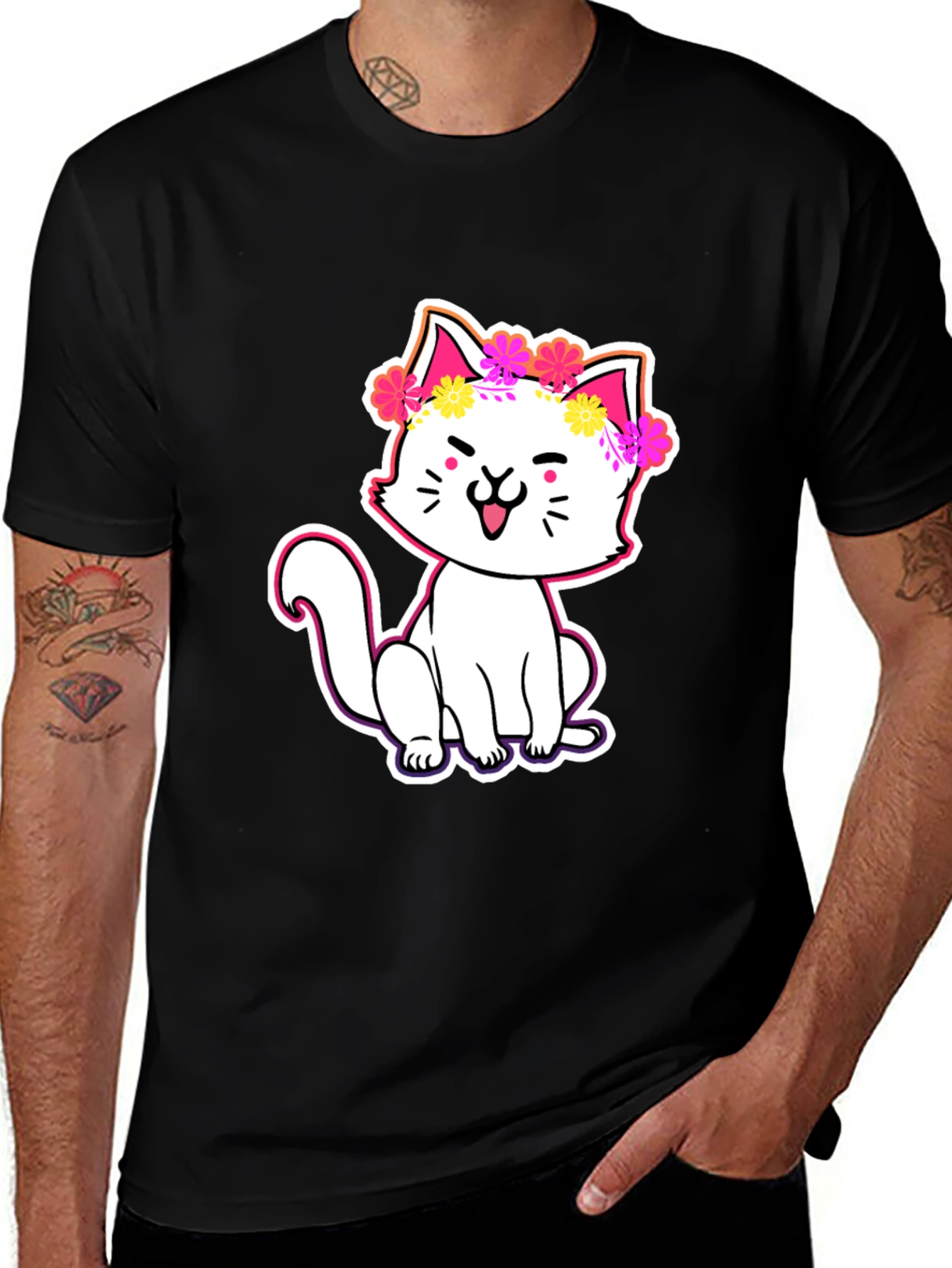 Variant 12 of Cute Cat in Flowers Graphic Tee