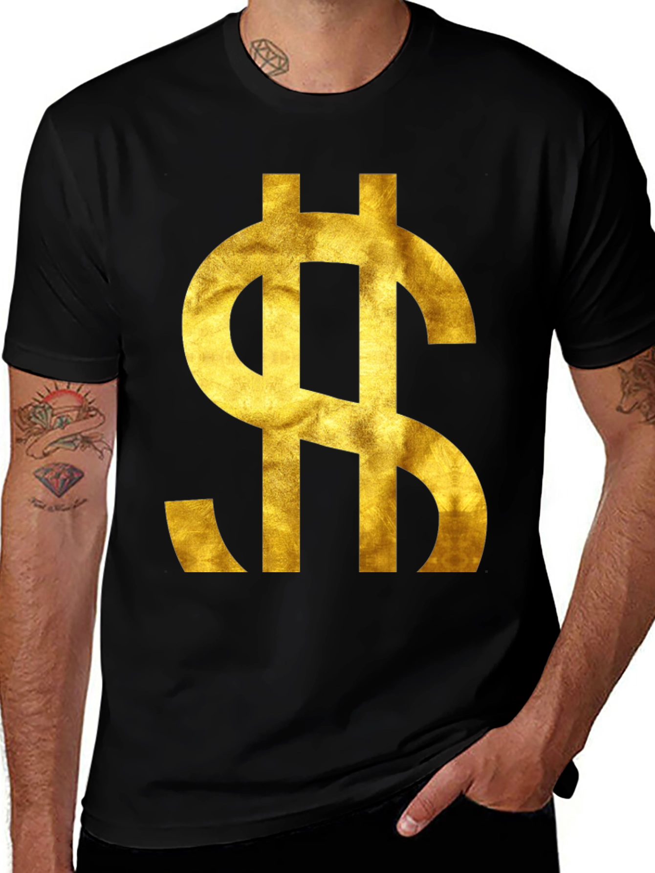 Variant 9 of Gold Dollar Sign Graphic Tee - Black