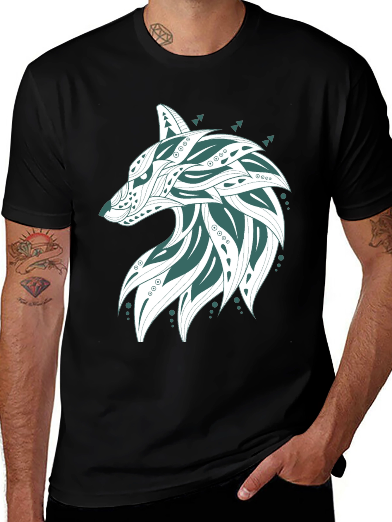 Variant 20 of Wolf Graphic Print Tee - Men's Black T-Shirt