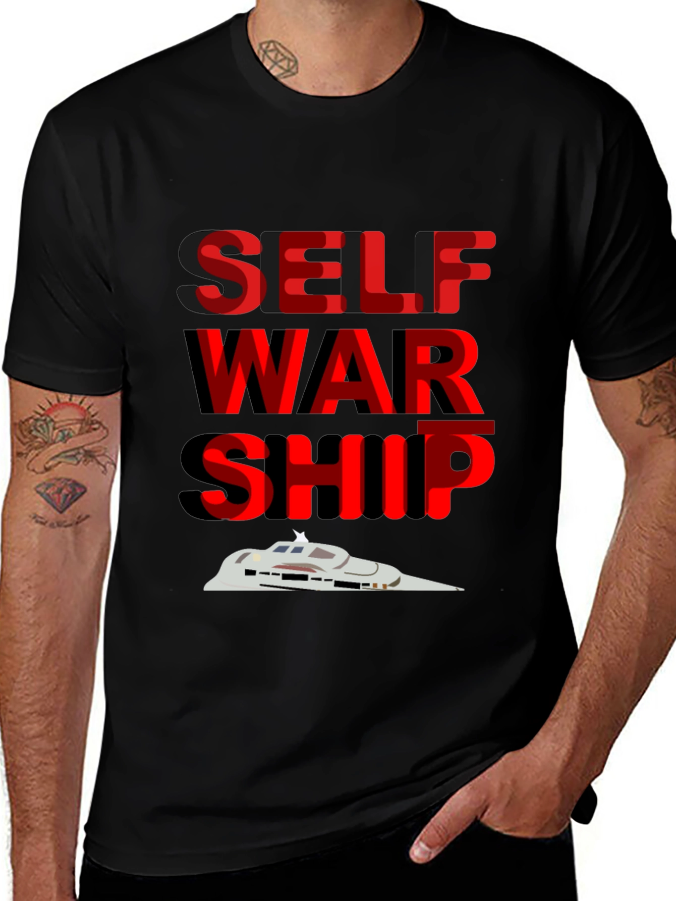 Variant 27 of Self War Ship Graphic Tee - Cool Sci-Fi Design