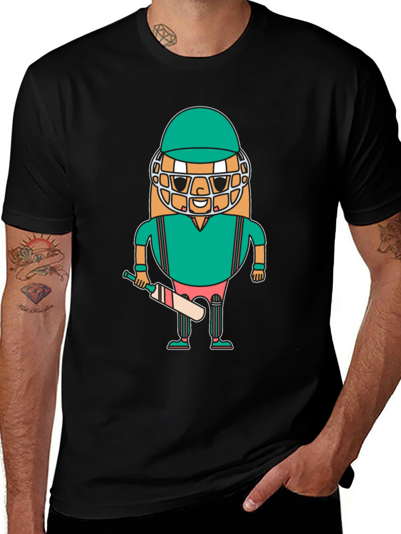 Variant 10 of Cricket Player Cartoon T-Shirt, Unique Design