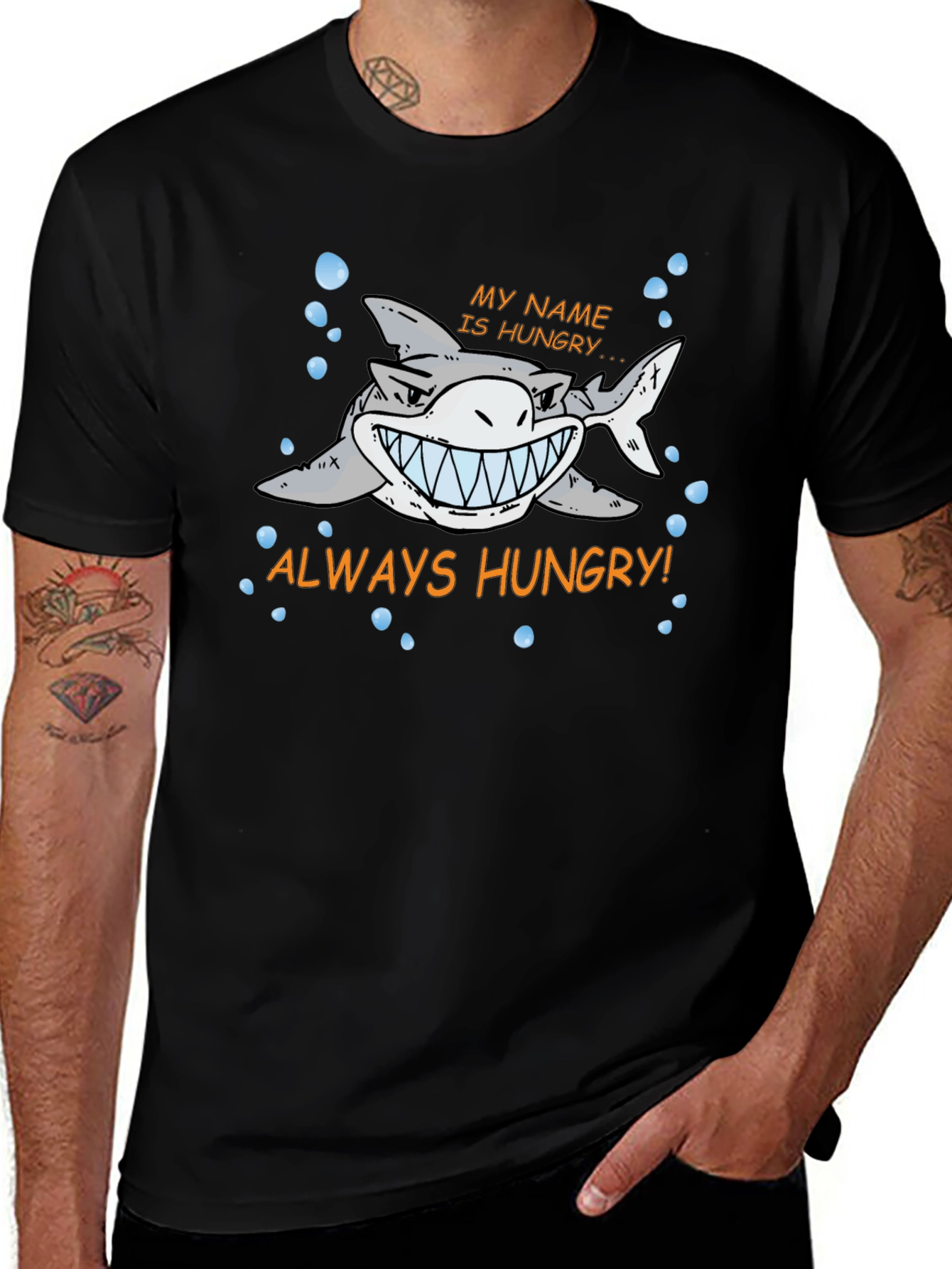 Variant 8 of Always Hungry Shark Graphic Print Black T-Shirt