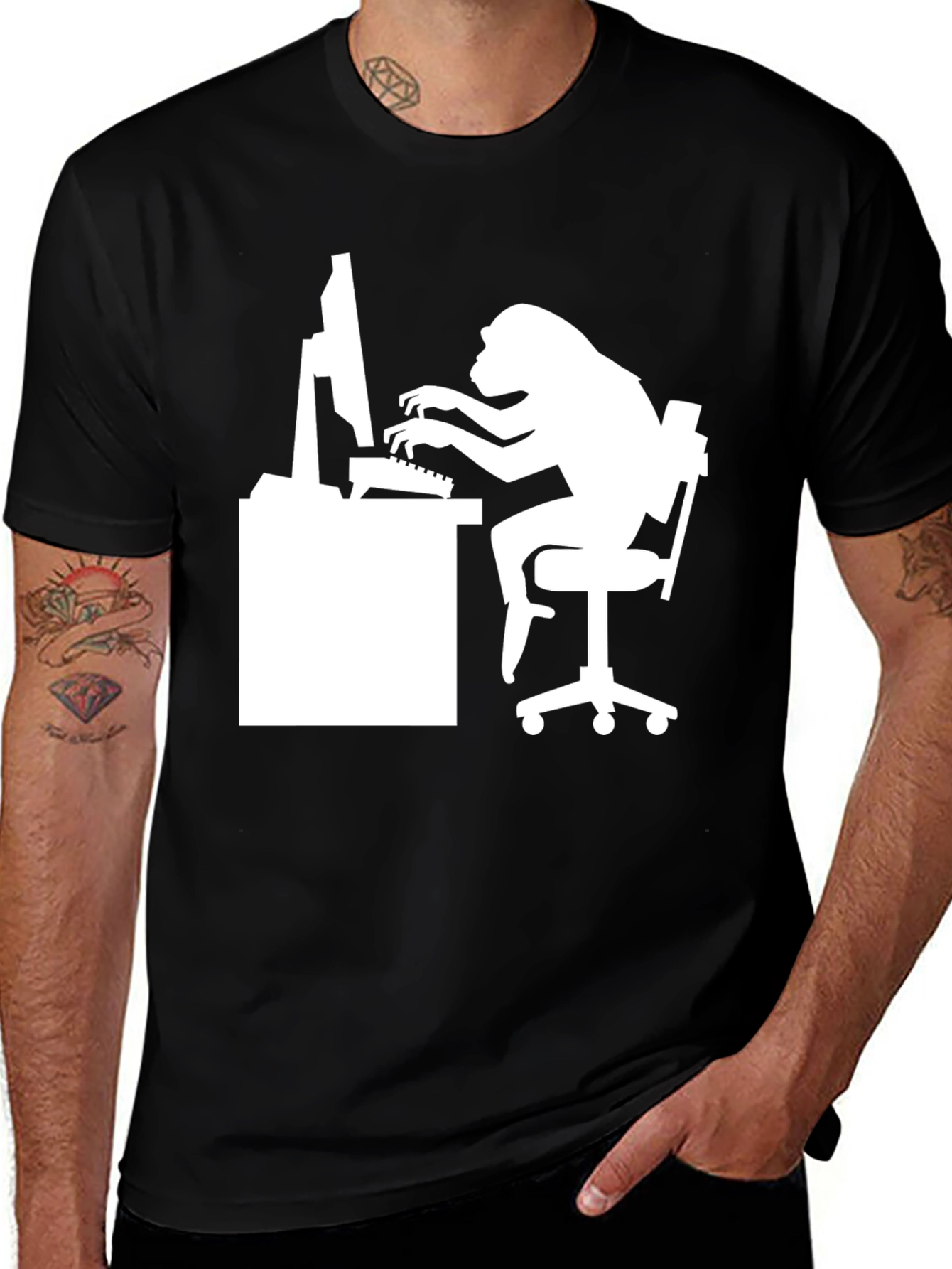Variant 30 of Funny Monkey Programmer Black T-Shirt