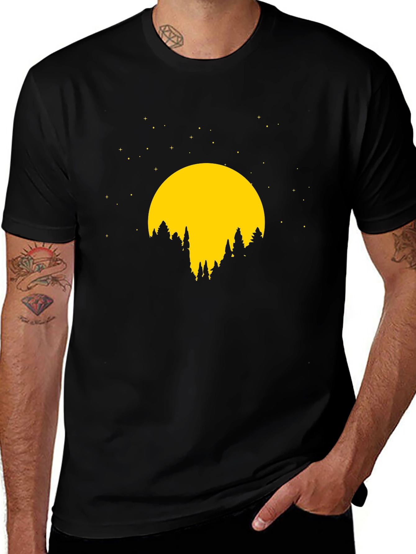Night Forest Graphic Tee - Black Cotton T-Shirt
