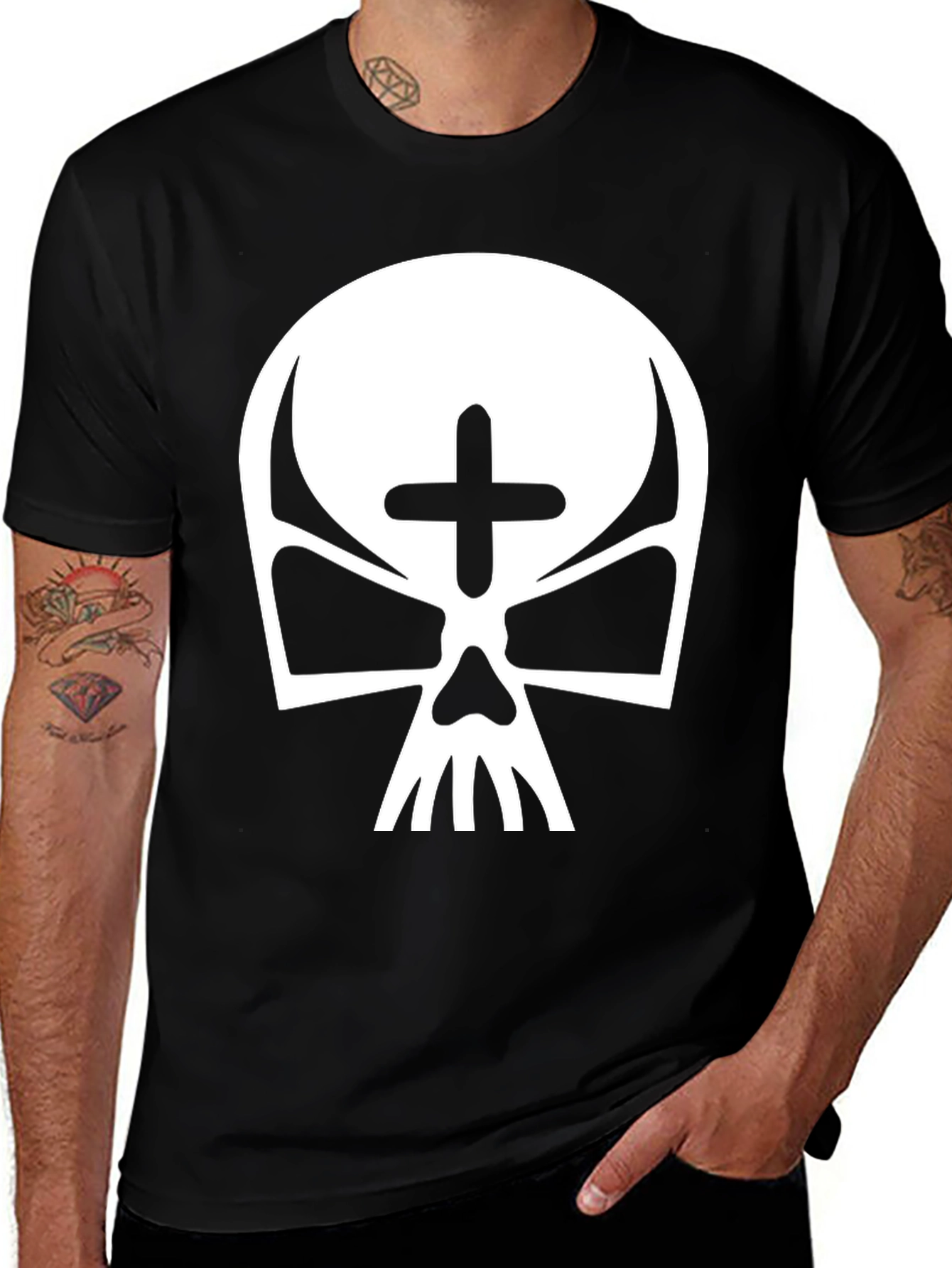 Variant 28 of Skull with Cross T-Shirt - Gothic Style