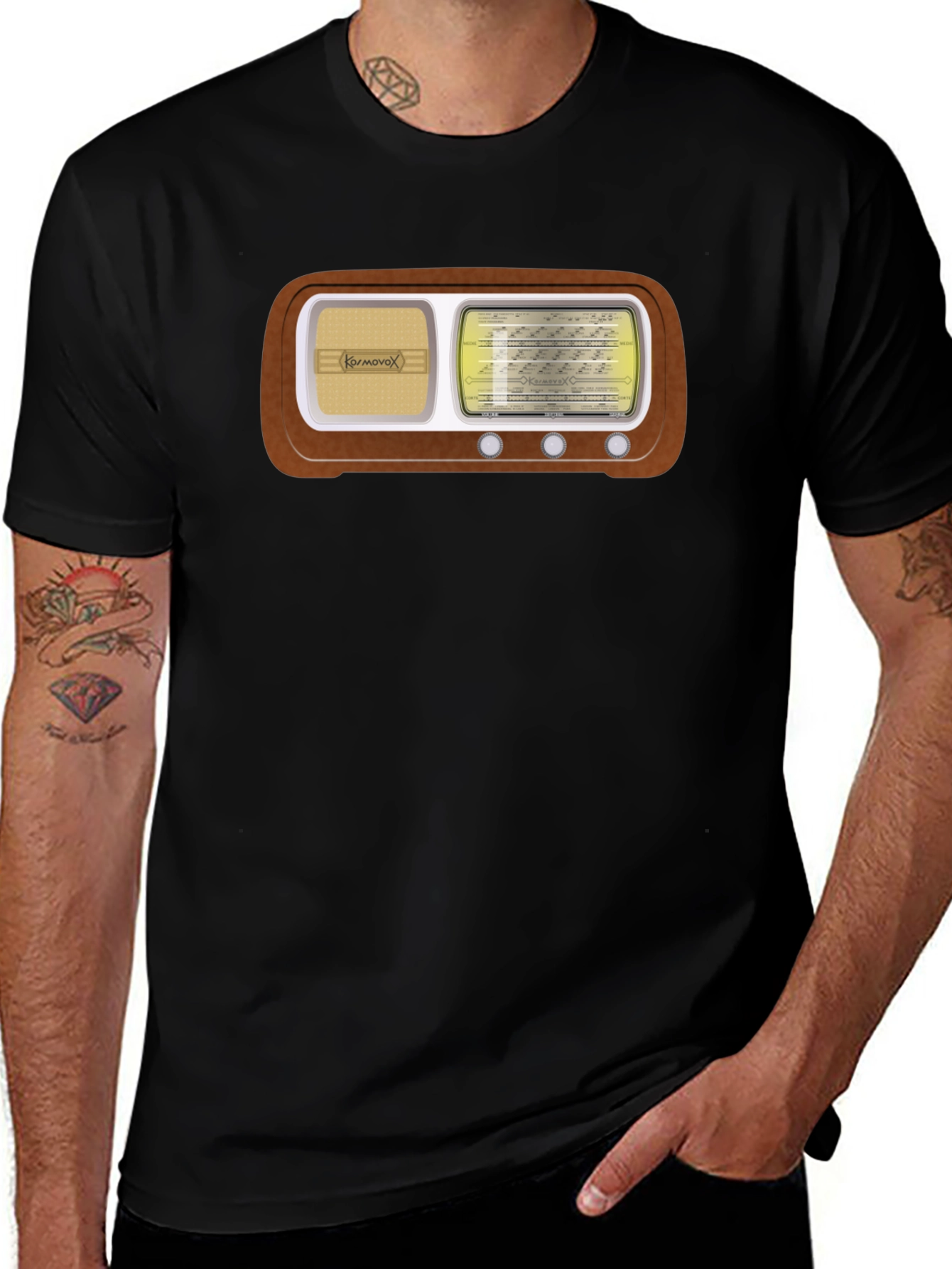 Variant 4 of Vintage Radio Graphic Tee - Classic Style Black T-Shirt