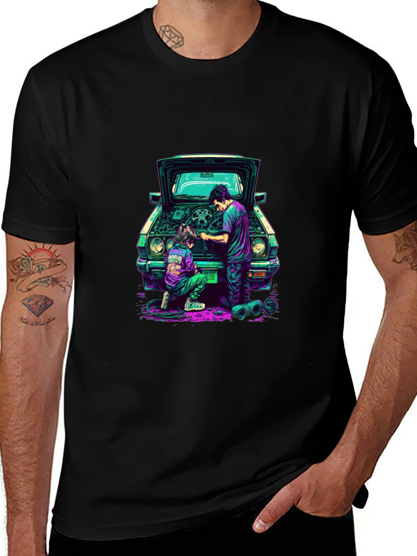 Black Cool Car Repair Graphic Tee main image