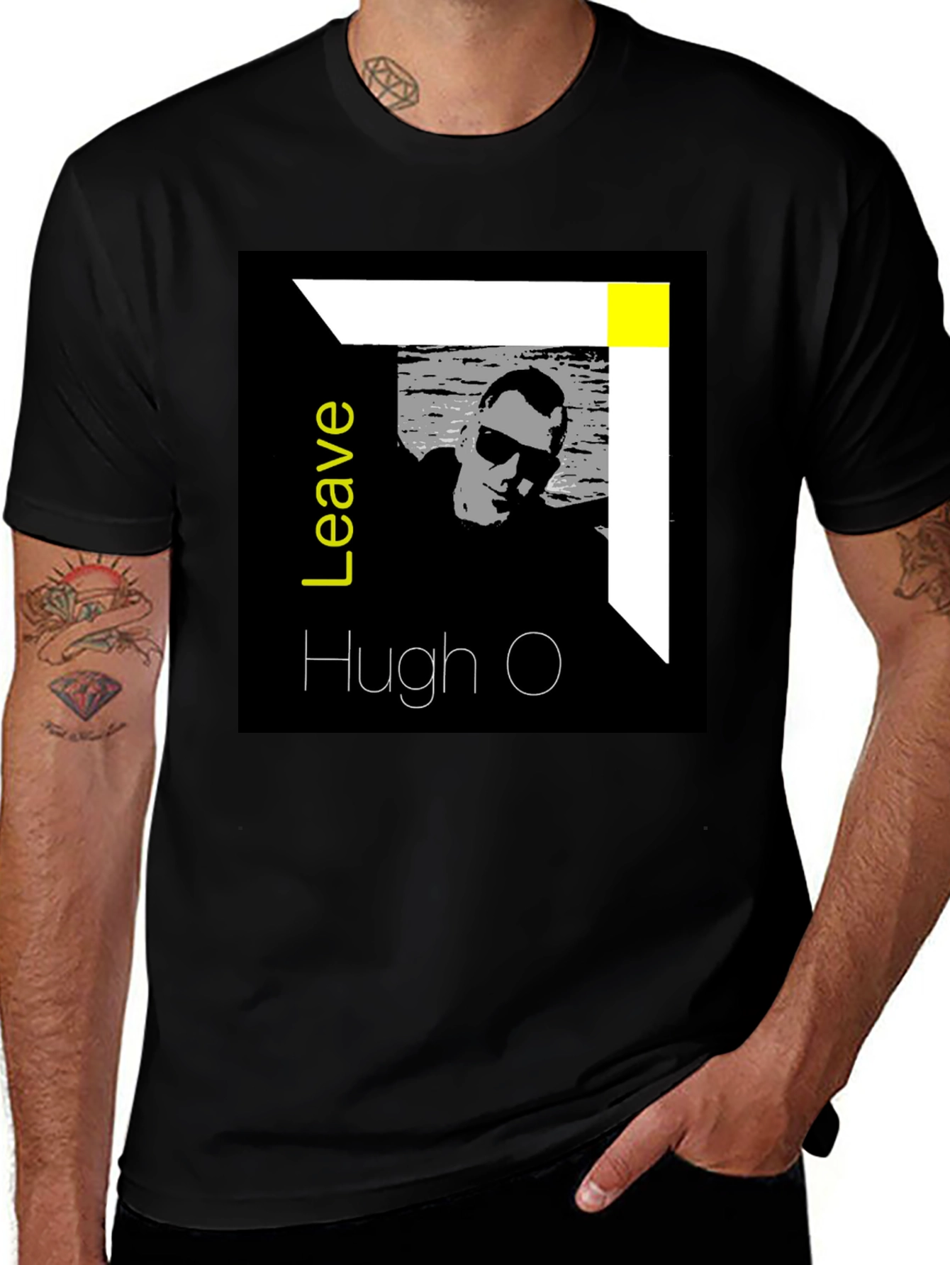 Variant 12 of Leave Hugh O T-Shirt - Black Graphic Tee