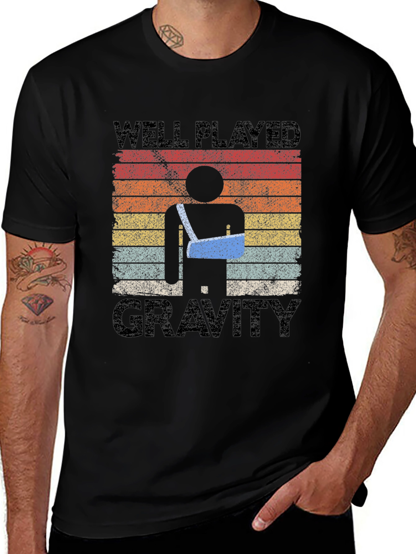 Well Played Gravity Funny Broken Arm T-Shirt