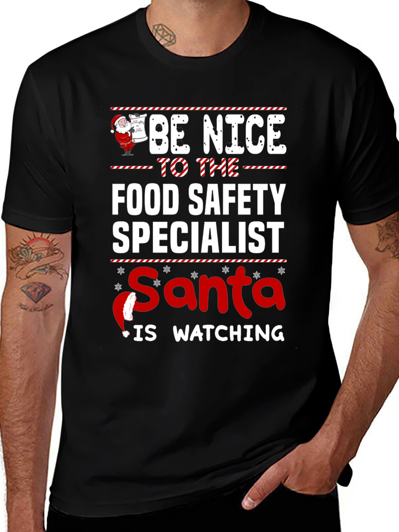 Variant 22 of Food Safety Specialist Santa Watching Holiday T-Shirt