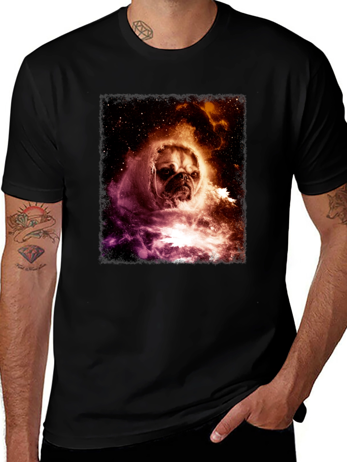 Variant 3 of Cosmic Pug Graphic Tee - Black