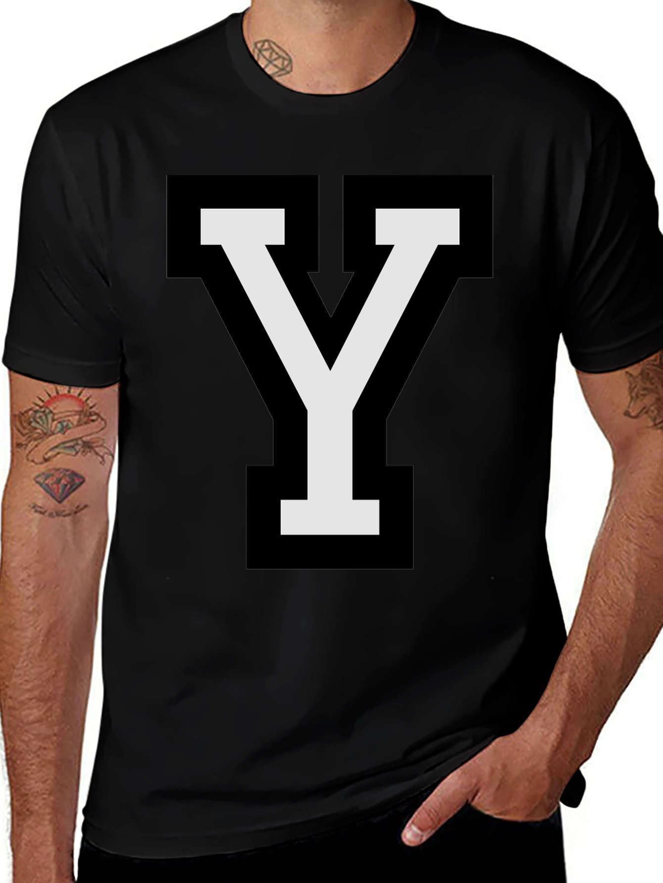 Letter "Y" Graphic T-Shirt - Casual Black Tee