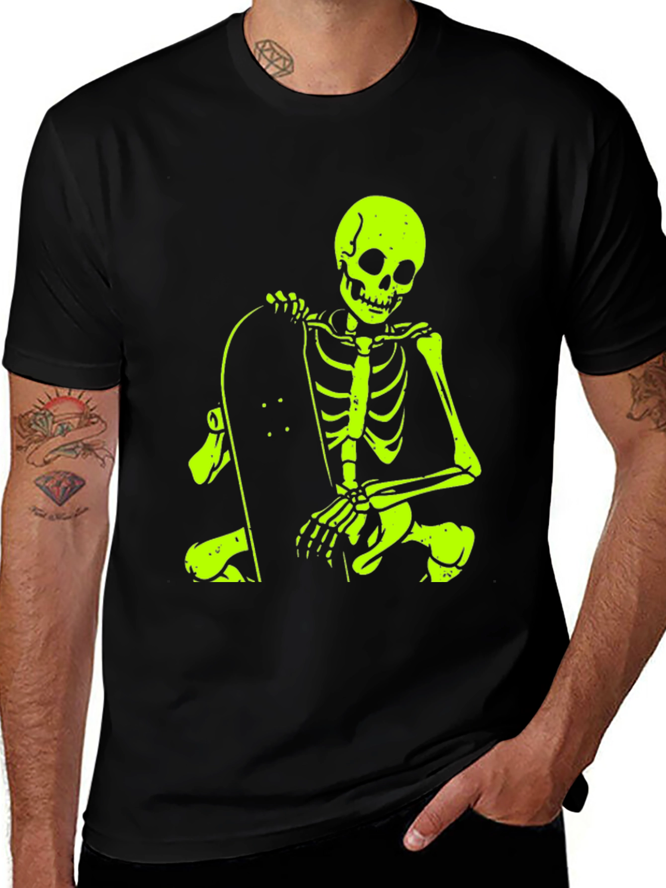 Variant 12 of Skeleton Skateboarder Graphic Tee - Black