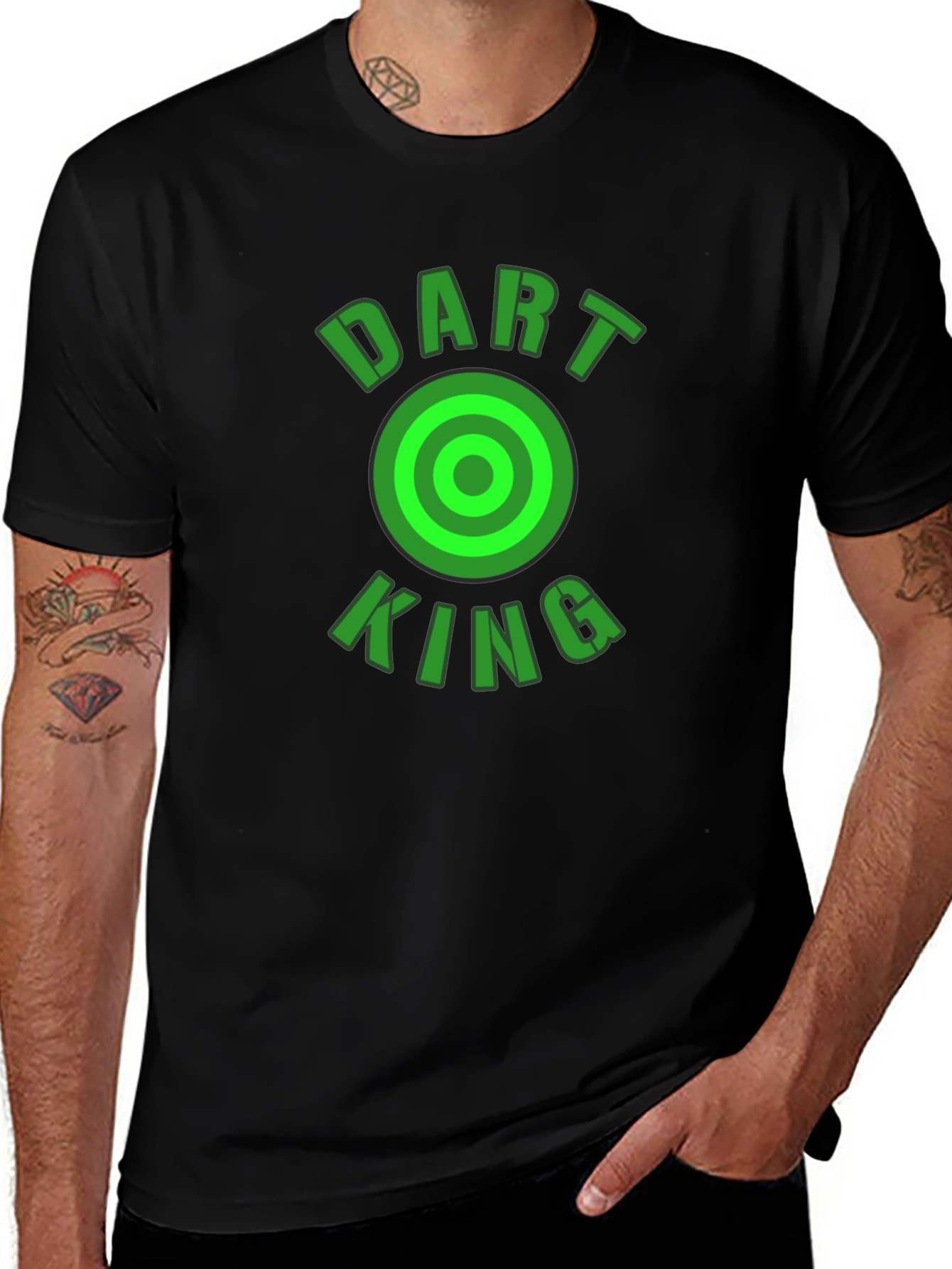 Dart King T-Shirt - Black Tee with Green Graphic Design