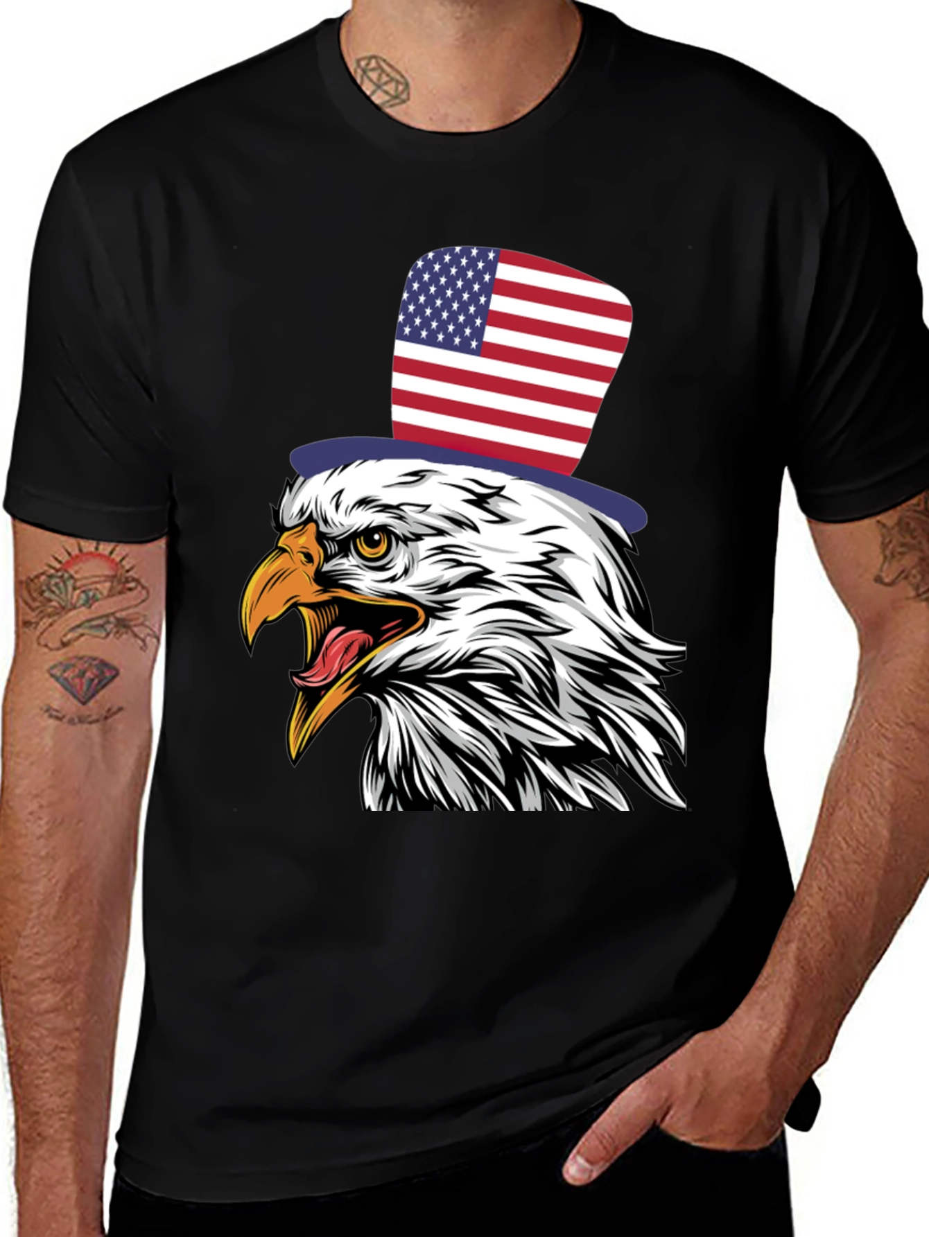 Variant 16 of American Eagle Patriotic USA Flag Top Hat T-Shirt