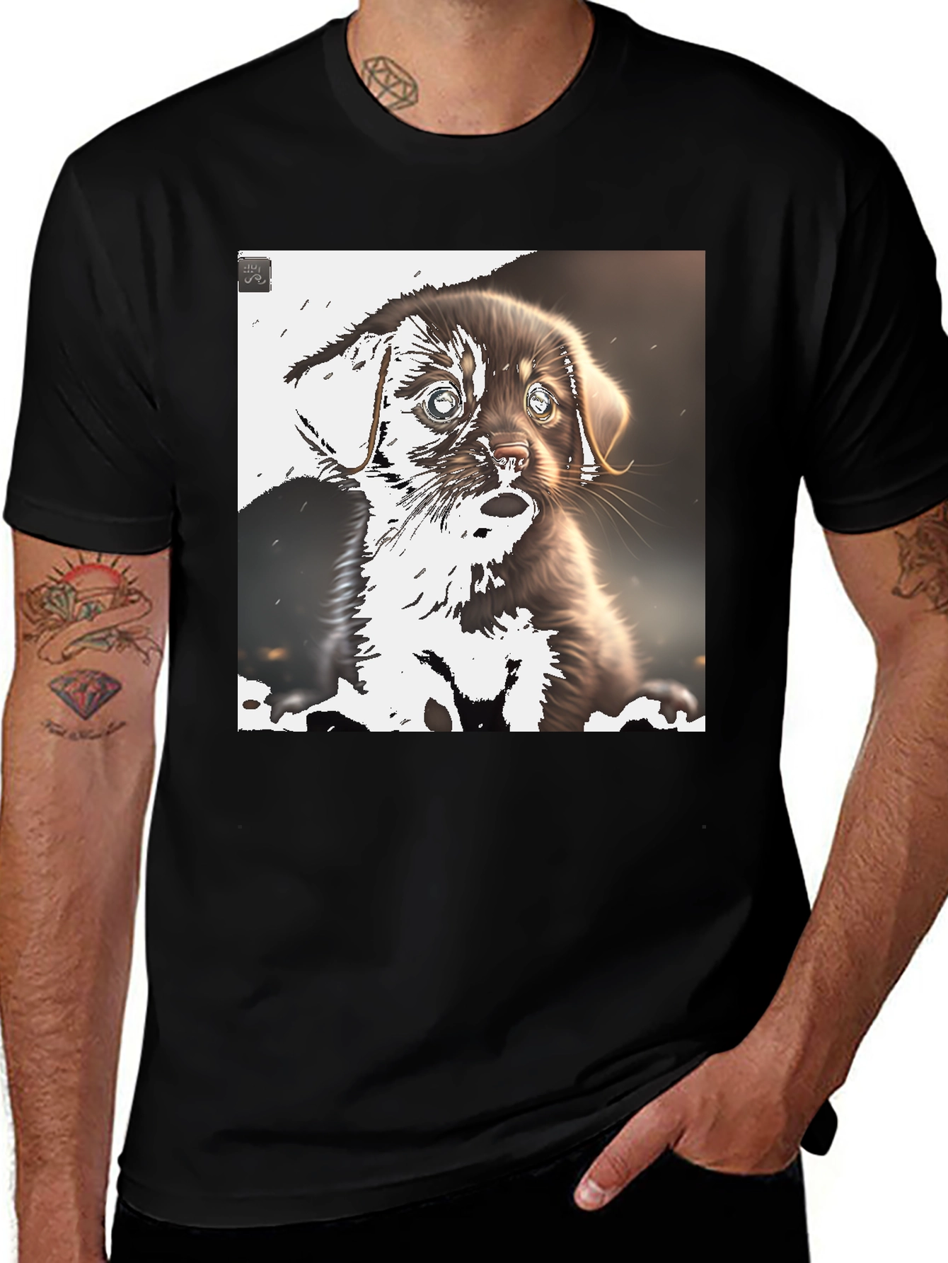 Variant 25 of Cute Puppy Graphic Tee - Black Casual T-Shirt