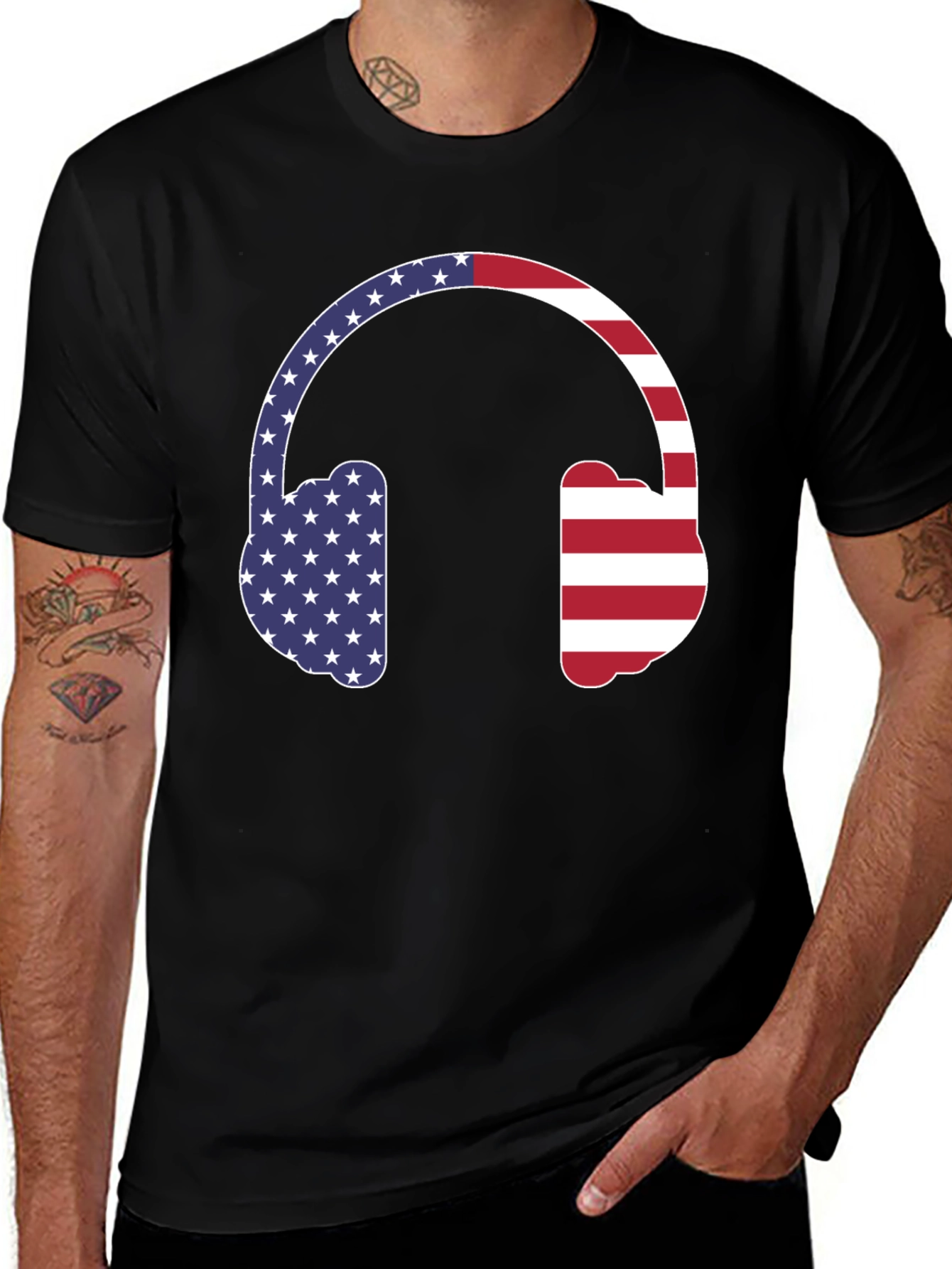 Variant 10 of American Flag Headphones Graphic Tee